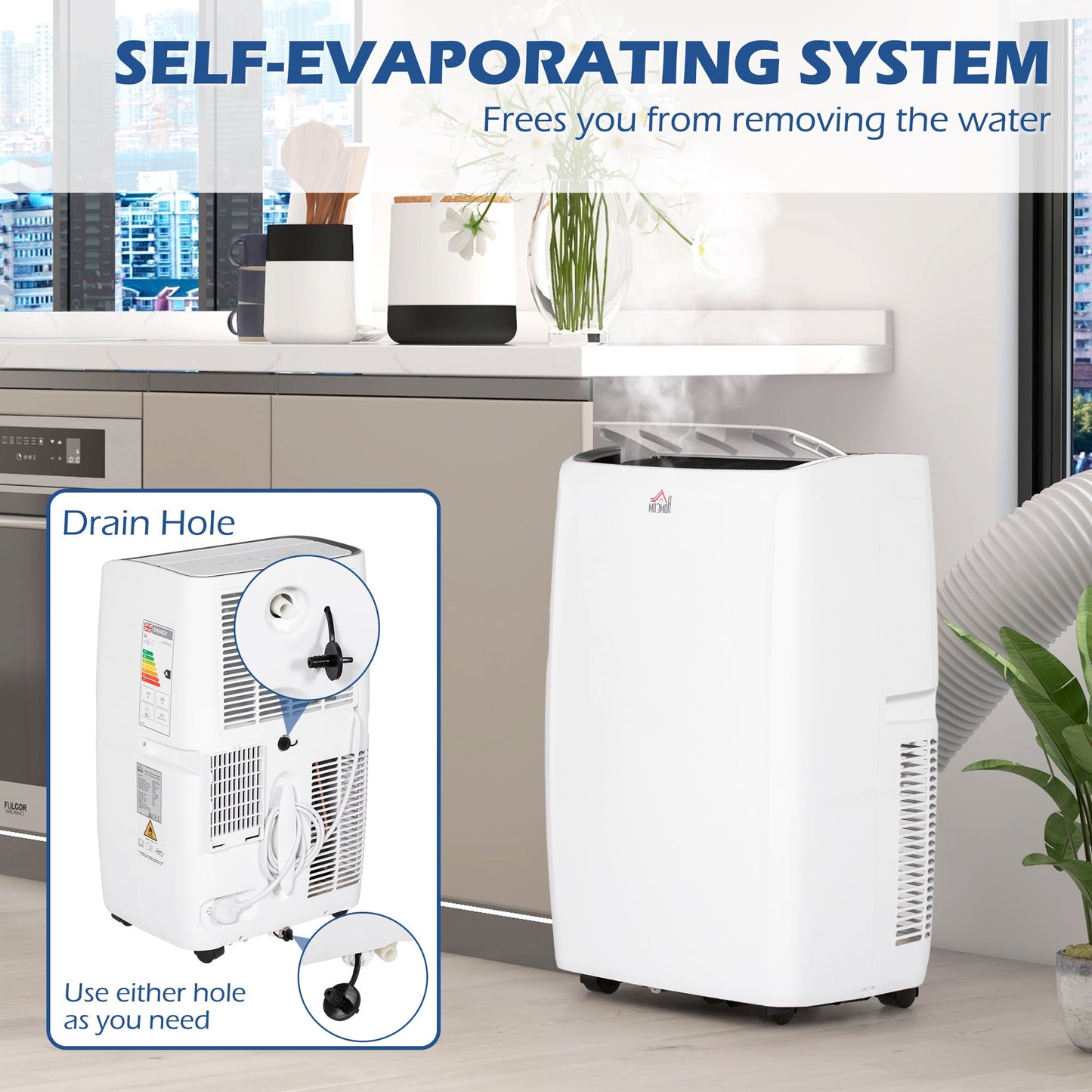 HOMCOM 14000 BTU Air Conditioning Unit, 3-in-1 Portable Air Conditioner, Dehumidifier, Cooling Fan with 24H Timer On/off, 2 Speeds, Remote Control, LED Display, 24H Timer, Window Venting Kit, 40m²
