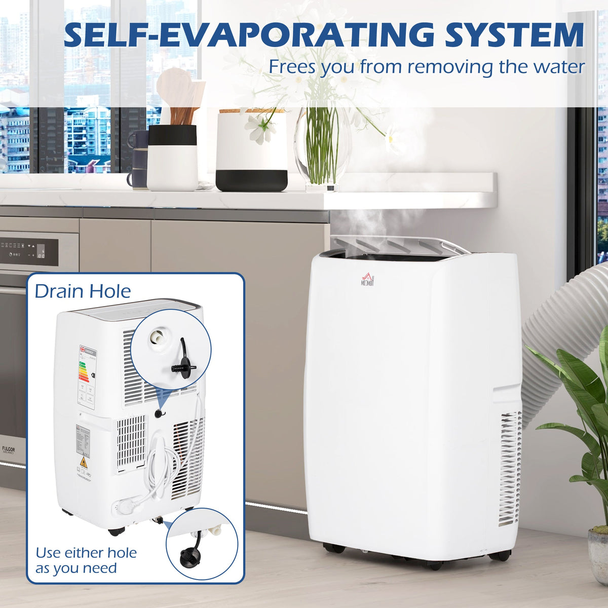 HOMCOM 14000 BTU Air Conditioning Unit, 3-in-1 Portable Air Conditioner, Dehumidifier, Cooling Fan with 24H Timer On/off, 2 Speeds, Remote Control, LED Display, 24H Timer, Window Venting Kit, 40m²