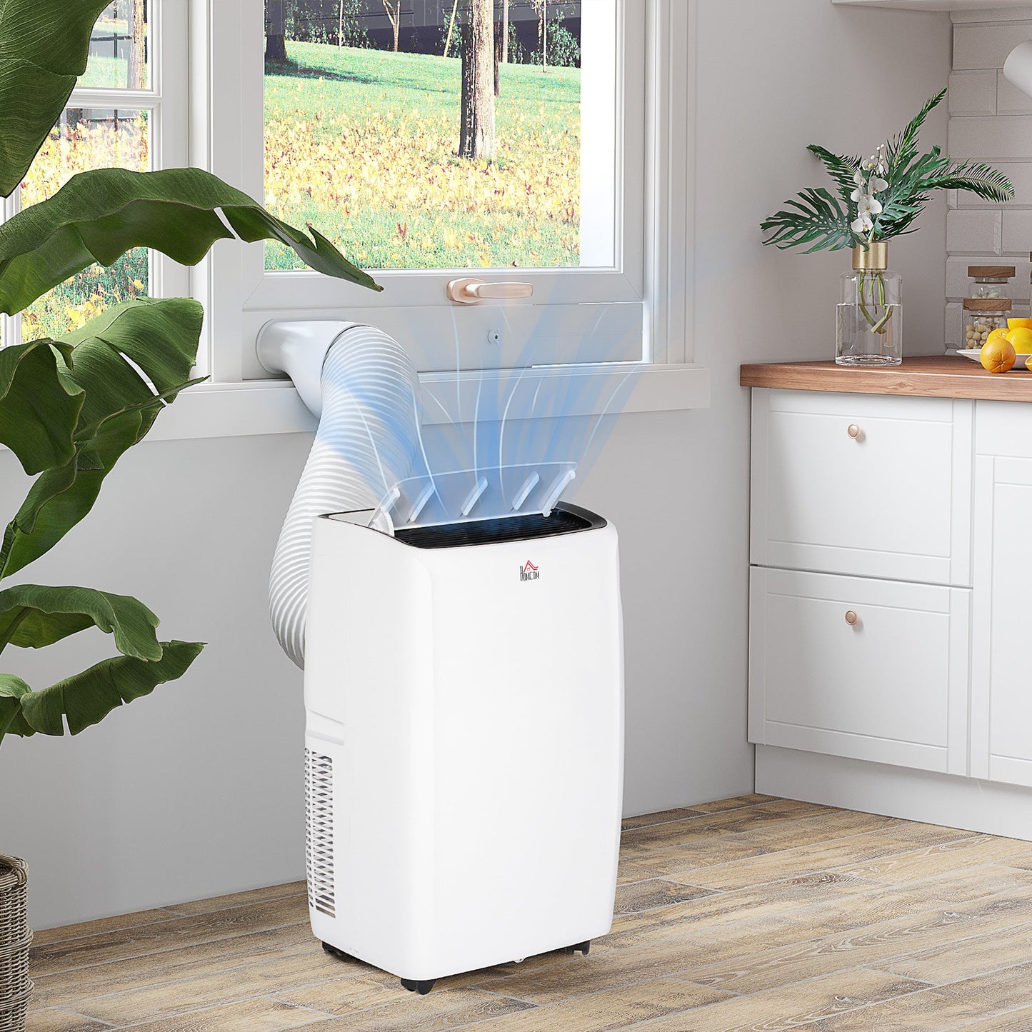 HOMCOM 14000 BTU Air Conditioning Unit, 3-in-1 Portable Air Conditioner, Dehumidifier, Cooling Fan with 24H Timer On/off, 2 Speeds, Remote Control, LED Display, 24H Timer, Window Venting Kit, 40m²