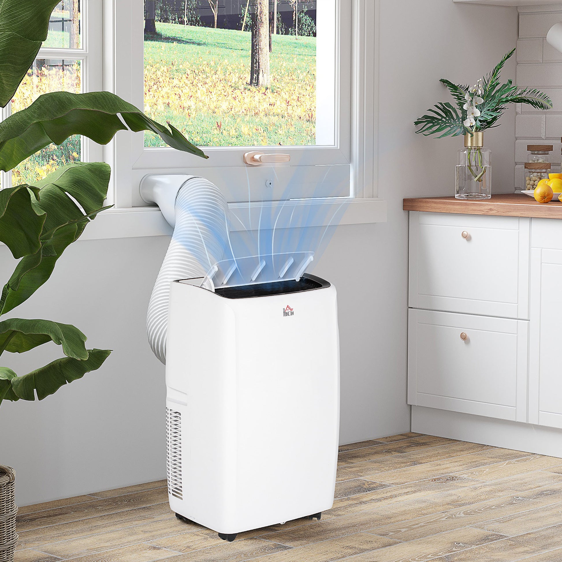 HOMCOM 14000 BTU Air Conditioning Unit, 3-in-1 Portable Air Conditioner, Dehumidifier, Cooling Fan with 24H Timer On/off, 2 Speeds, Remote Control, LED Display, 24H Timer, Window Venting Kit, 40m²