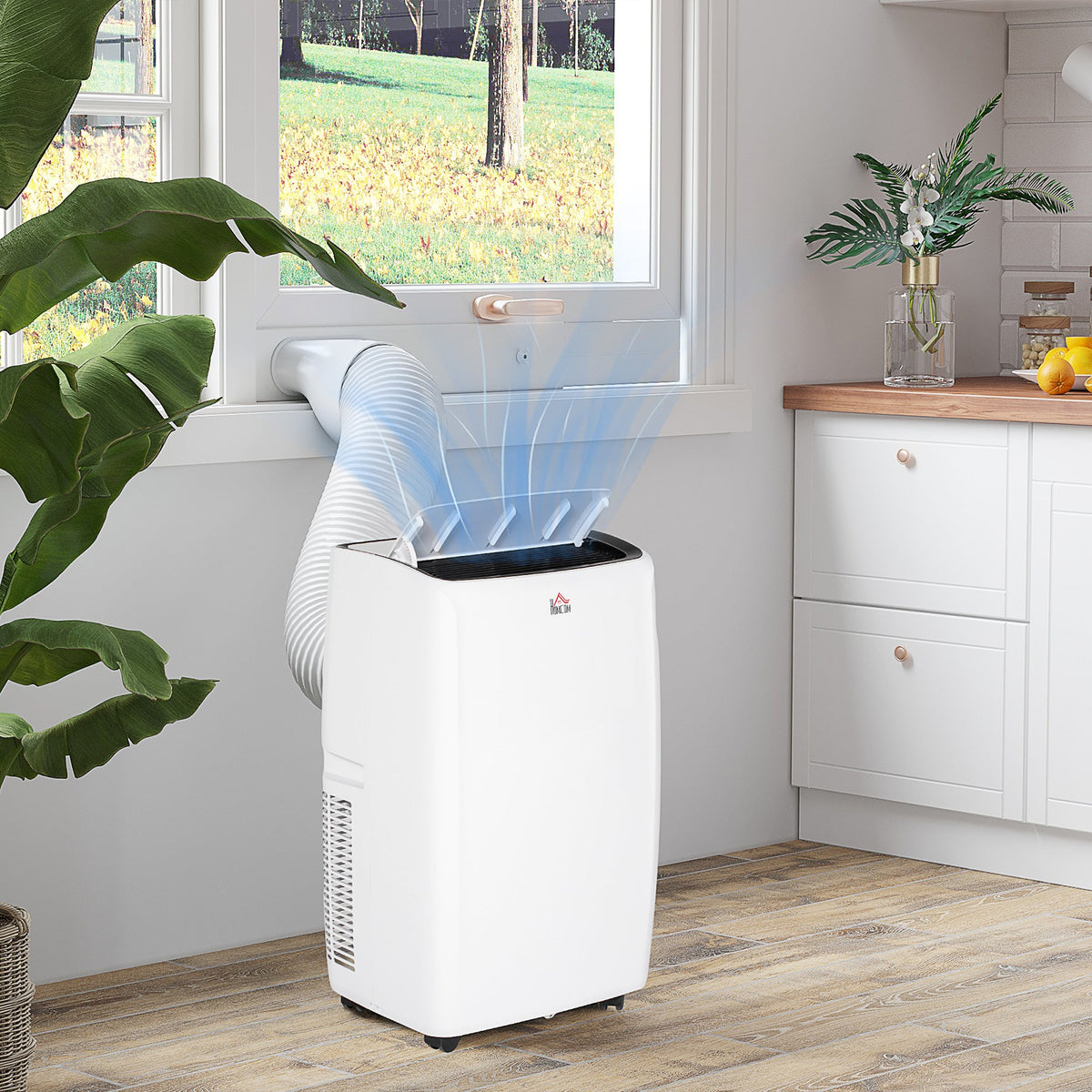 HOMCOM 14000 BTU Air Conditioning Unit, 3-in-1 Portable Air Conditioner, Dehumidifier, Cooling Fan with 24H Timer On/off, 2 Speeds, Remote Control, LED Display, 24H Timer, Window Venting Kit, 40m²