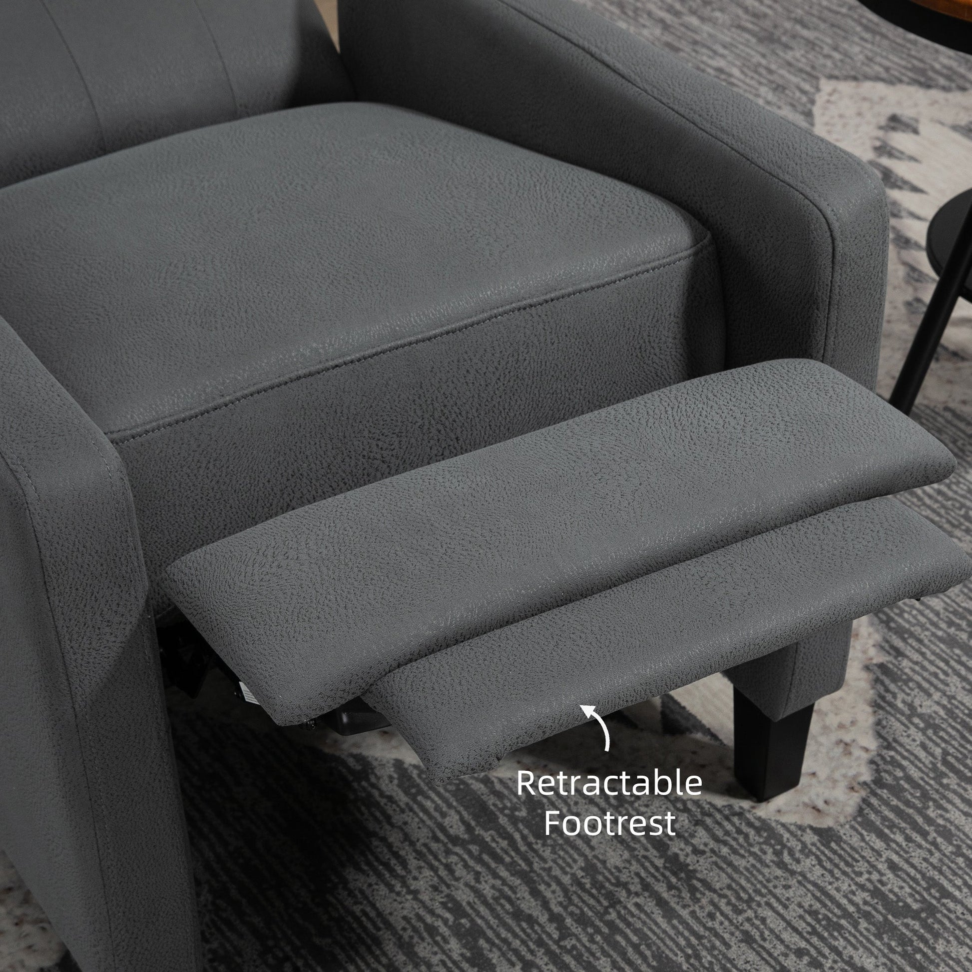 HOMCOM Wingback Push Back Recliner Armchair, Microfibre Cloth Reclining Chair with Leg Rest, Button Tufted, for Home Living Room Theater, Charcoal Grey