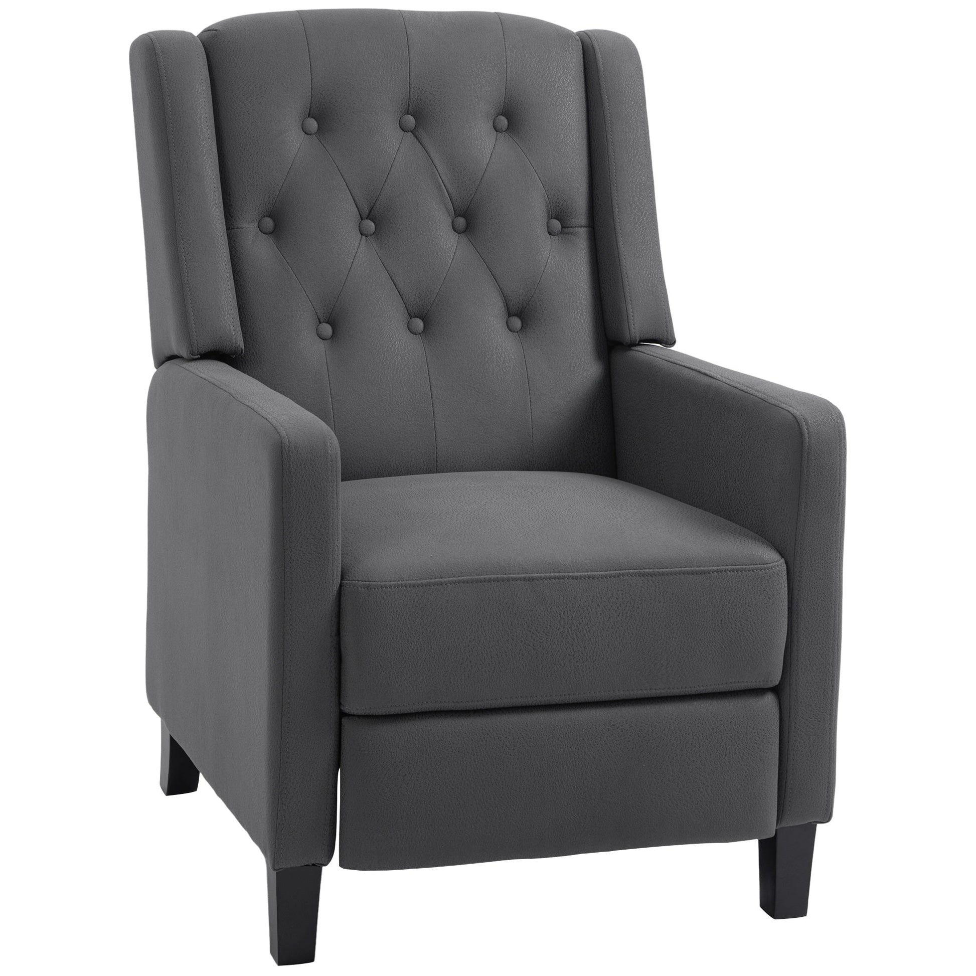 HOMCOM Wingback Push Back Recliner Armchair, Microfibre Cloth Reclining Chair with Leg Rest, Button Tufted, for Home Living Room Theater, Charcoal Grey