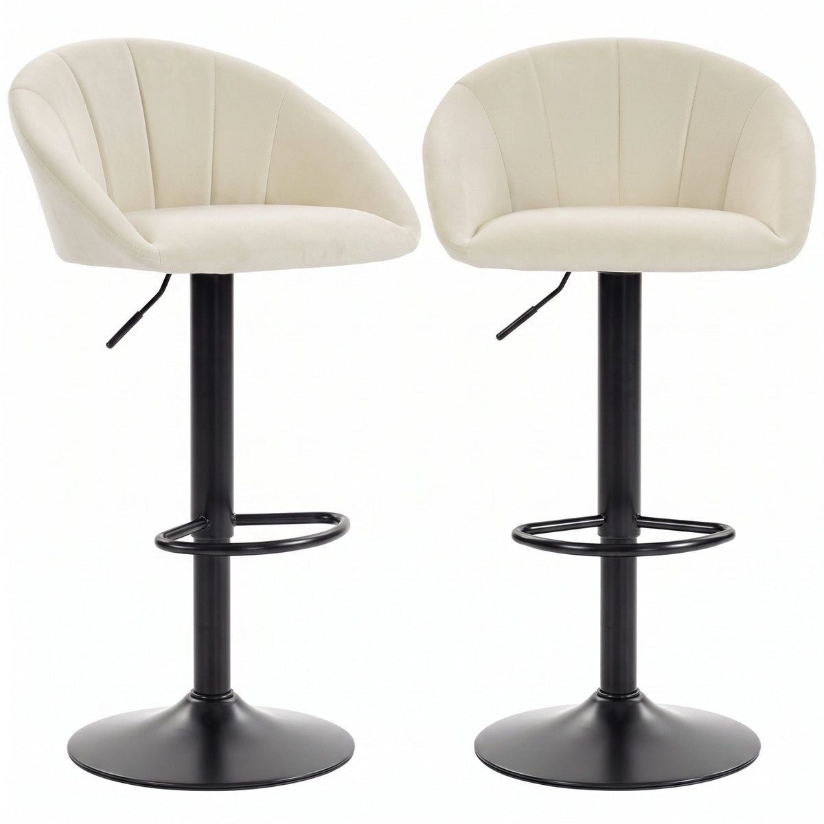 Breakfast Bar Stools Set of 2, Modern Velvet-Feel Swivel BarStools, Adjustable Counter Height Bar Chairs with Backrest and Footrest for Kitchen Island, Dining Room, Bar, Cream White