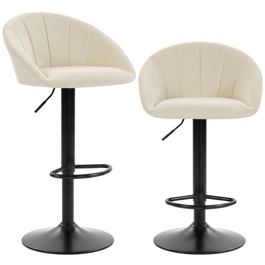 Breakfast Bar Stools Set of 2, Modern Velvet-Feel Swivel BarStools, Adjustable Counter Height Bar Chairs with Backrest and Footrest for Kitchen Island, Dining Room, Bar, Cream White