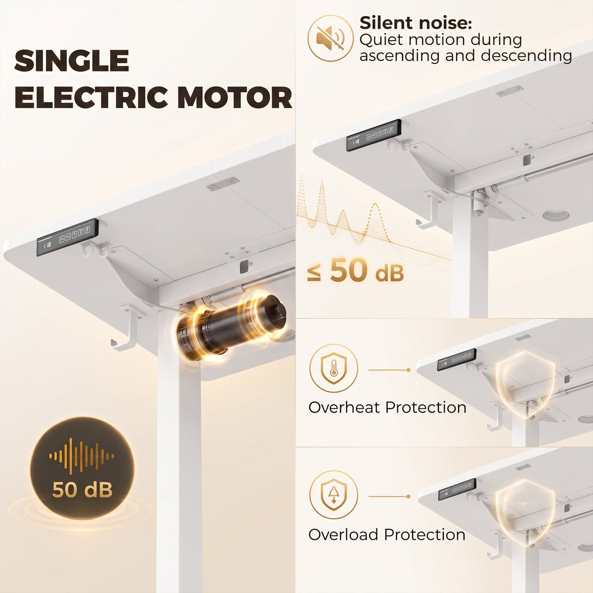 Electric Standing Desk Height Adjustable 140 x 60cm, Sit Stand Desk with 3 Memory Presets, Quiet Home Office Computer Desk with LED Display, Cable Holes & Hooks for Bedroom, Home Office, White