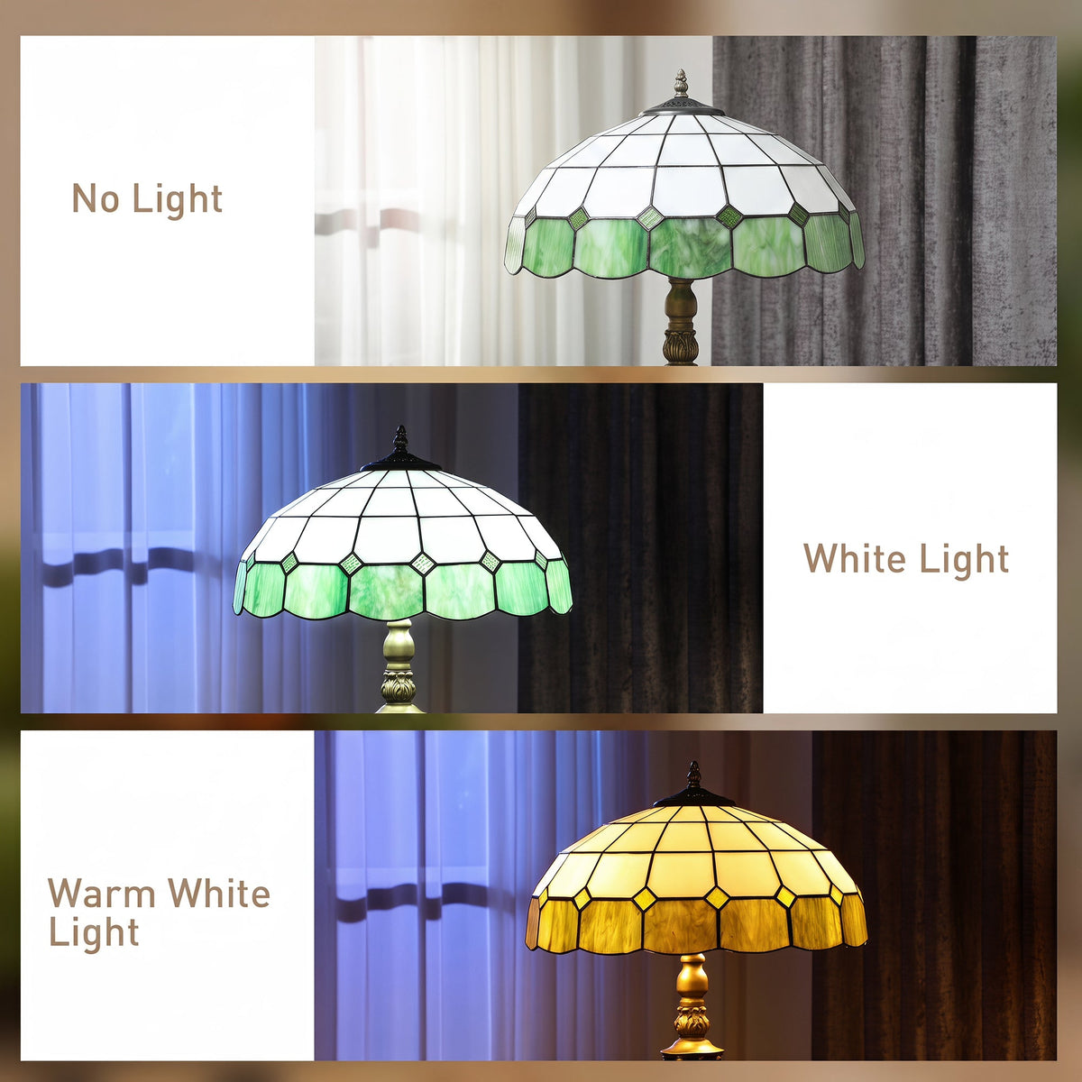 Tiffany-Style Floor Lamp with Handcrafted Stained Glass Shade, 152cm Tall Vintage Standing Lamp with Foot Switch and Dual Sockets for Living Room, Bedroom, Bronze Tone and Green