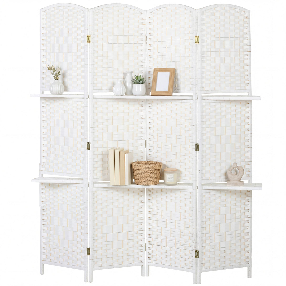 4 Panel Folding Room Divider, Freestanding Privacy Screen for Living Room, Bedroom and Office, 160 x 170cm, White