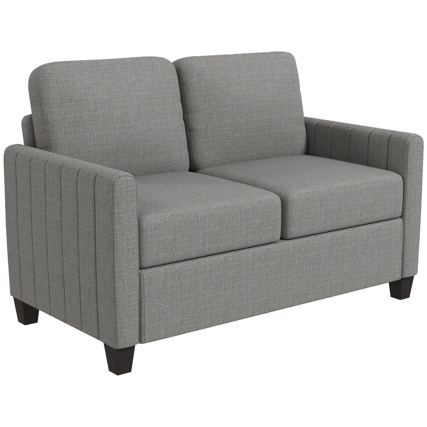 HOMCOM 2 Seater Sofa, Channel Tufted Modern Fabric Couch, Comfy Upholstered Small Sofa Loveseat with Spring Cushion, Back Pillow, for Living Room, Bedroom, Office, Light Grey