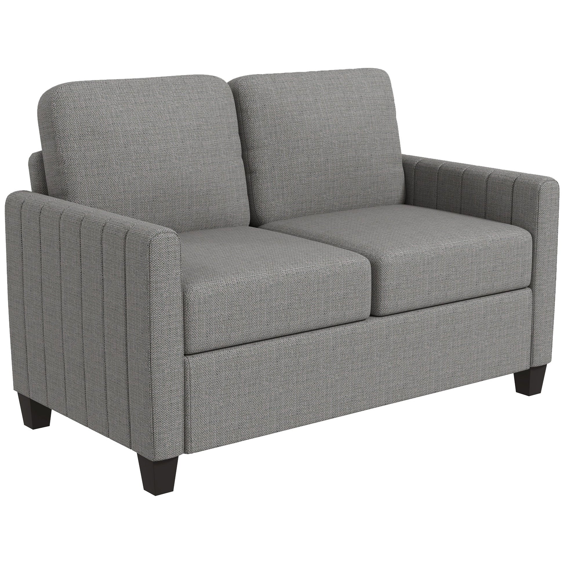 HOMCOM 2 Seater Sofa, Channel Tufted Modern Fabric Couch, Comfy Upholstered Small Sofa Loveseat with Spring Cushion, Back Pillow, for Living Room, Bedroom, Office, Light Grey
