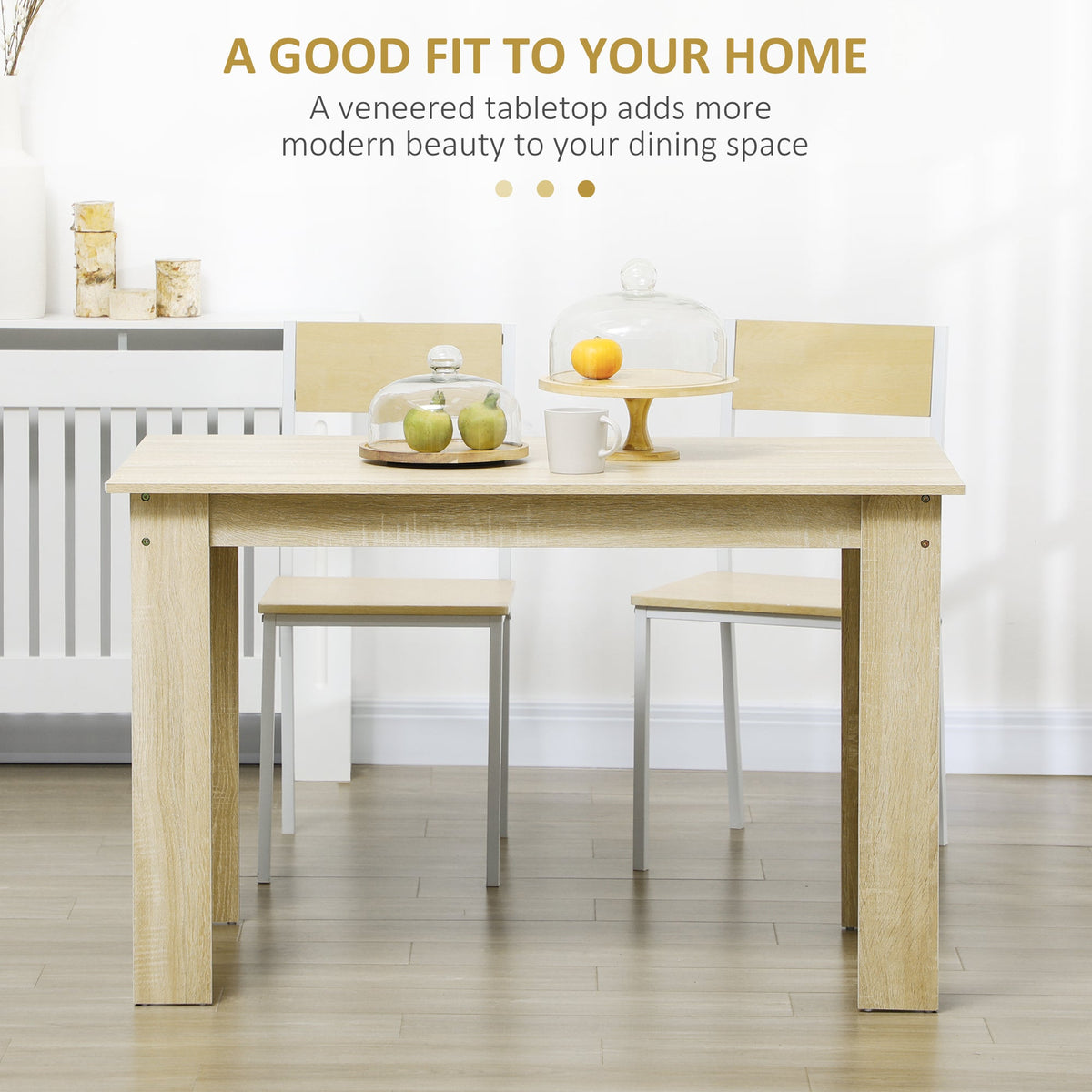 Dining Table for 4 to 6, 120W x 69D x 75H cm, Modern Kitchen Table with Wood Effect Tabletop for Dining Room, Kitchen, Living Room, Oak