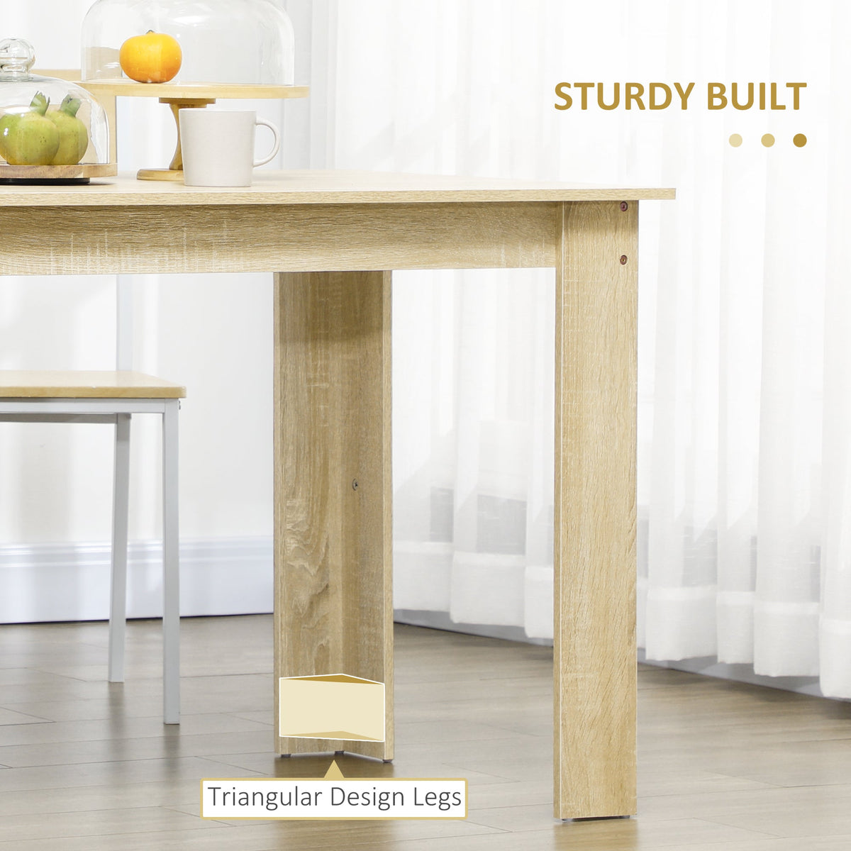 Dining Table for 4 to 6, 120W x 69D x 75H cm, Modern Kitchen Table with Wood Effect Tabletop for Dining Room, Kitchen, Living Room, Oak