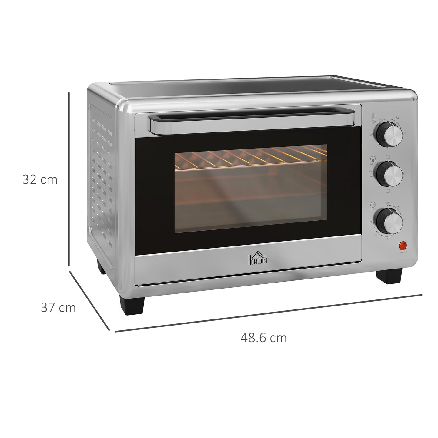 HOMCOM 30 Litre Mini Oven, Countertop Electric Cooker & Grill for Roasting, Baking, Grilling with Adjustable Temperature, 60 Min Timer, Baking Tray and Wire Rack, 1600W, Silver