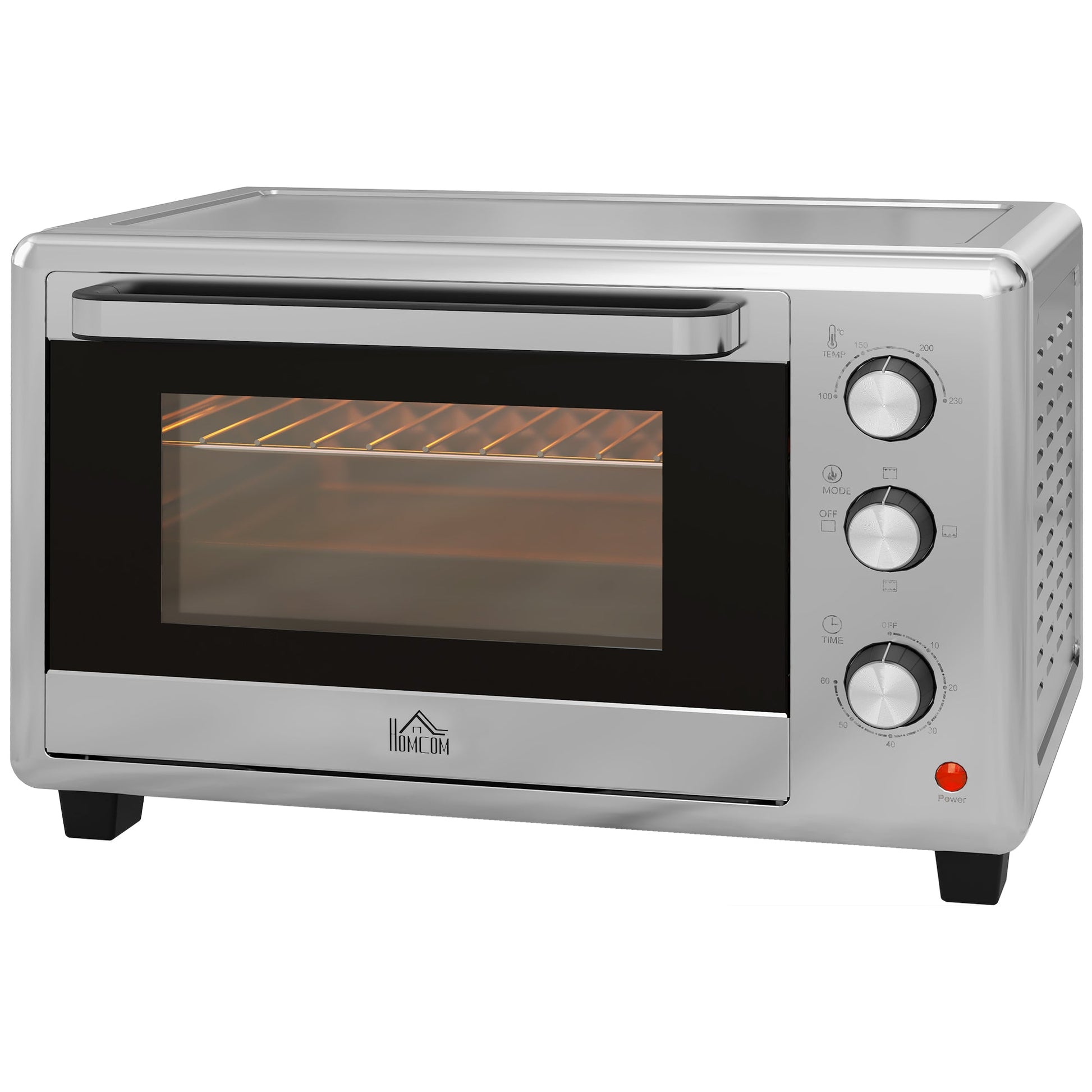 HOMCOM 30 Litre Mini Oven, Countertop Electric Cooker & Grill for Roasting, Baking, Grilling with Adjustable Temperature, 60 Min Timer, Baking Tray and Wire Rack, 1600W, Silver