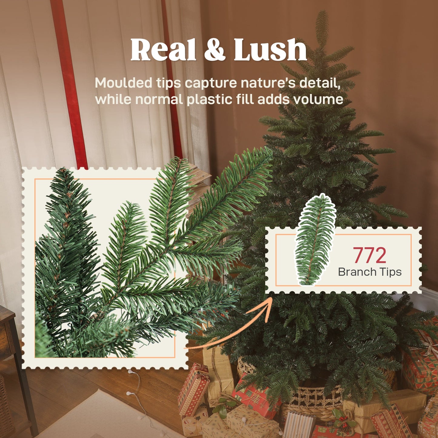 5ft Artificial Christmas Tree with Realistic Tips, Wide Shape, Hinged Xmas Tree with Foldable Metal Stand for Home Decoration, Flame-Retardant, Easy Assembly, Green