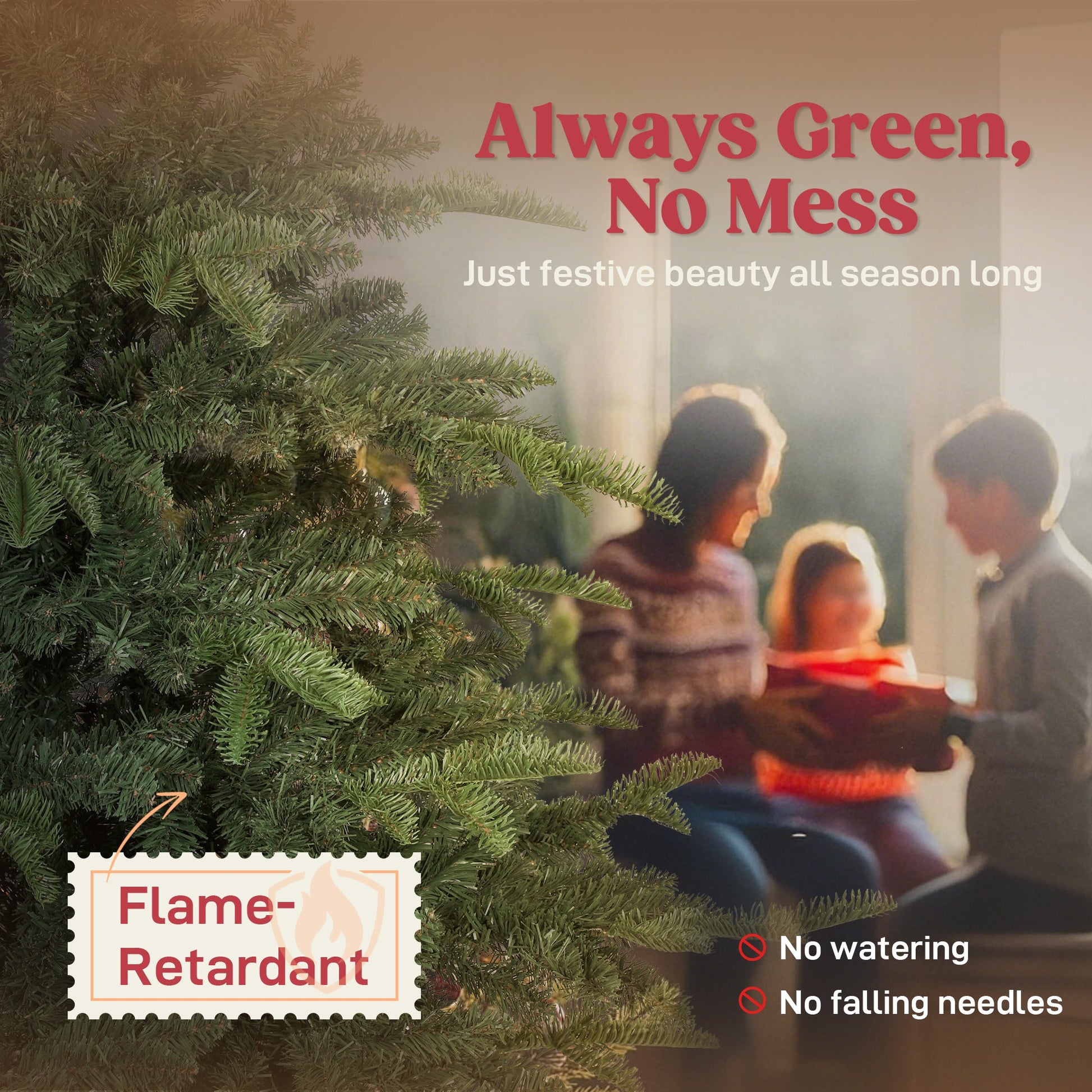 5ft Artificial Christmas Tree with Realistic Tips, Wide Shape, Hinged Xmas Tree with Foldable Metal Stand for Home Decoration, Flame-Retardant, Easy Assembly, Green