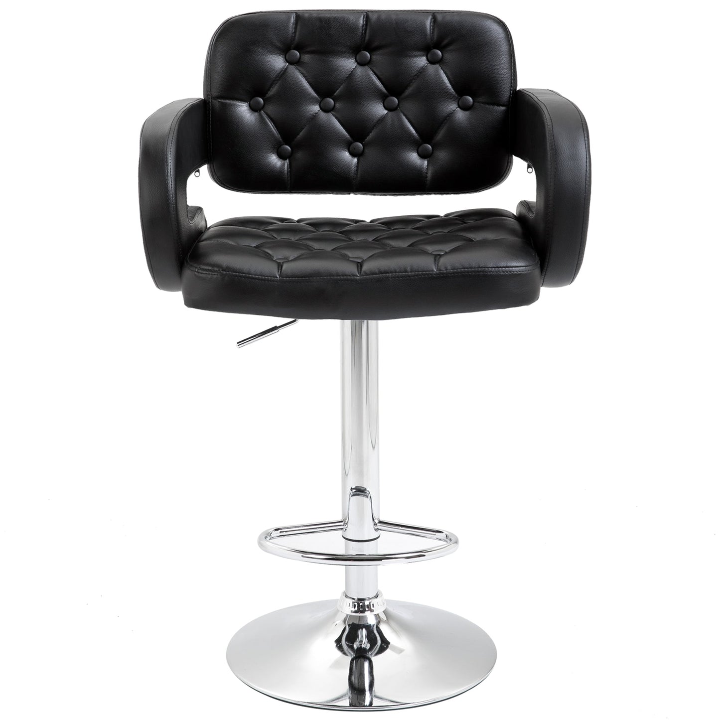 HOMCOM Swivel Bar Stool with Extra Large Seat, PU Leather Upholstered Adjustable Barstool with Back, Arm and Footrest, Breakfast Bar Chair for Bistro, Kitchen, Black