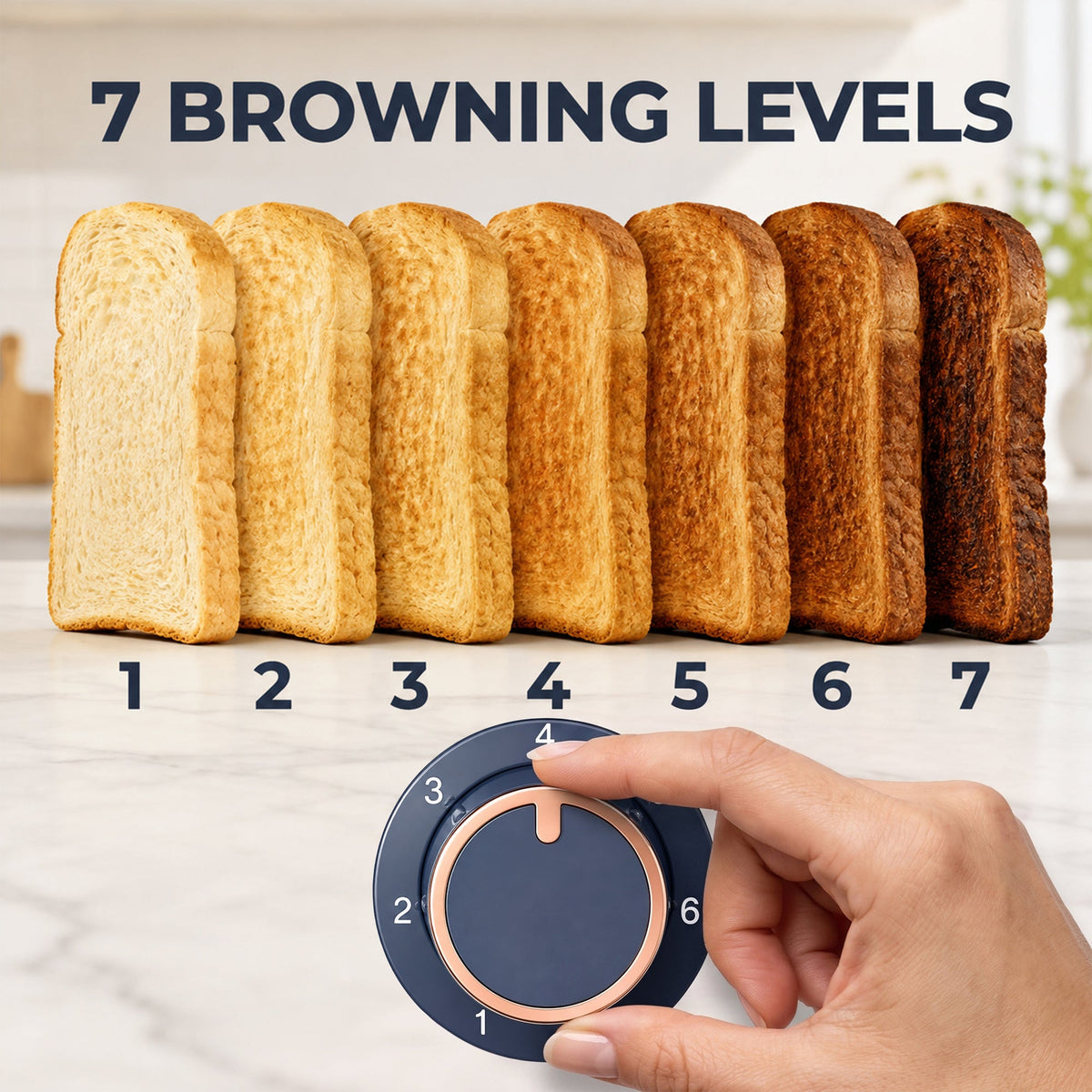 4 Slice Toaster with 7 Browning Levels, High Lift, Reheat/Defrost/Cancel, Self-centring Function, Removable Crumb Tray, 1860W, Honeycomb Texture, Dark Blue
