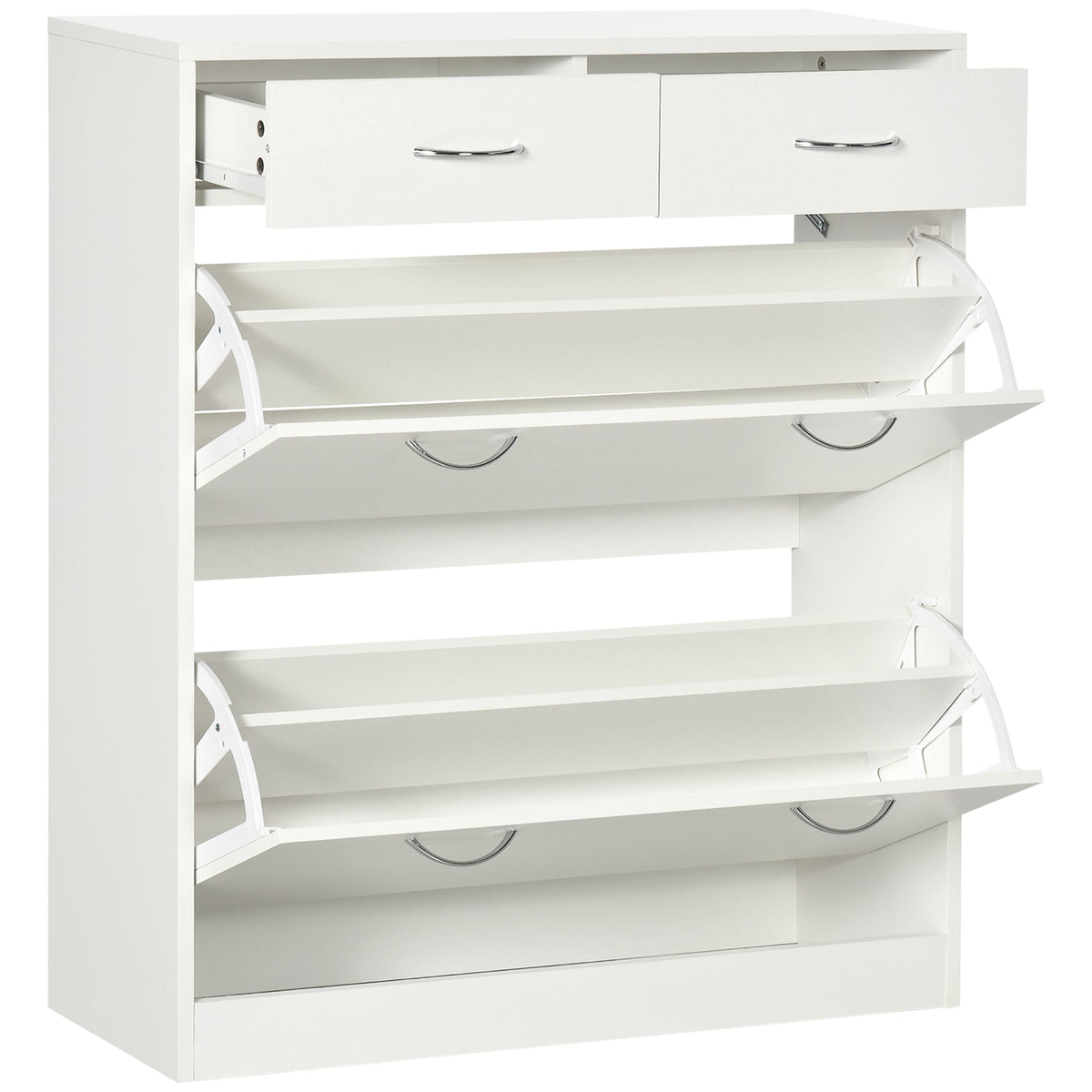 HOMCOM Narrow Shoe Cabinet, Slim Shoe Storage Cabinet with 2 Flip Drawers, 2 Slide Out Drawers and Adjustable Shelves for 12 Pairs of Shoes for Entryway Hallway, White