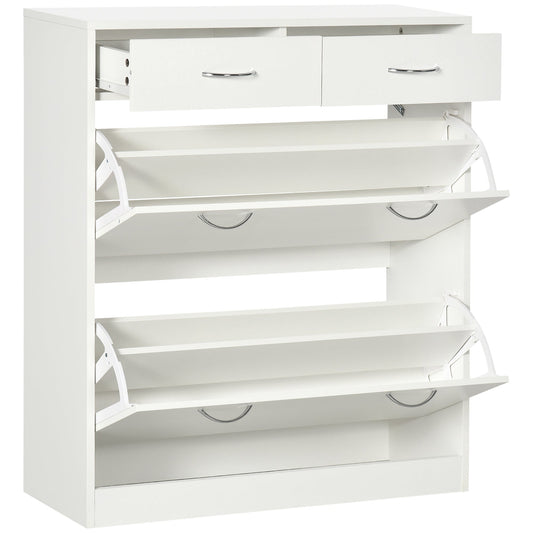 HOMCOM Narrow Shoe Cabinet, Slim Shoe Storage Cabinet with 2 Flip Drawers, 2 Slide Out Drawers and Adjustable Shelves for 12 Pairs of Shoes for Entryway Hallway, White