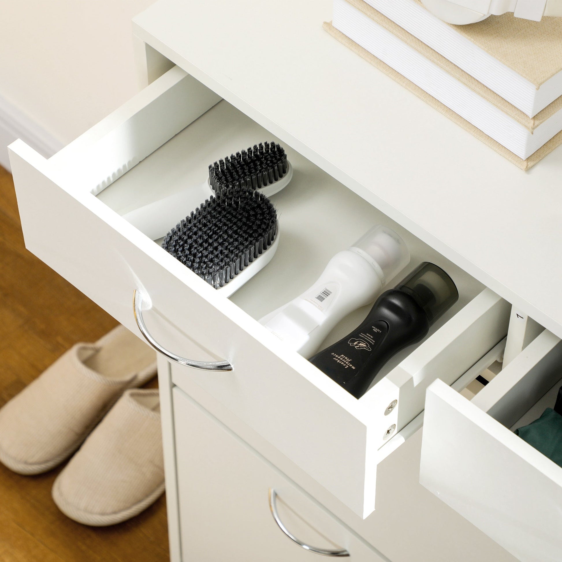HOMCOM Narrow Shoe Cabinet, Slim Shoe Storage Cabinet with 2 Flip Drawers, 2 Slide Out Drawers and Adjustable Shelves for 12 Pairs of Shoes for Entryway Hallway, White