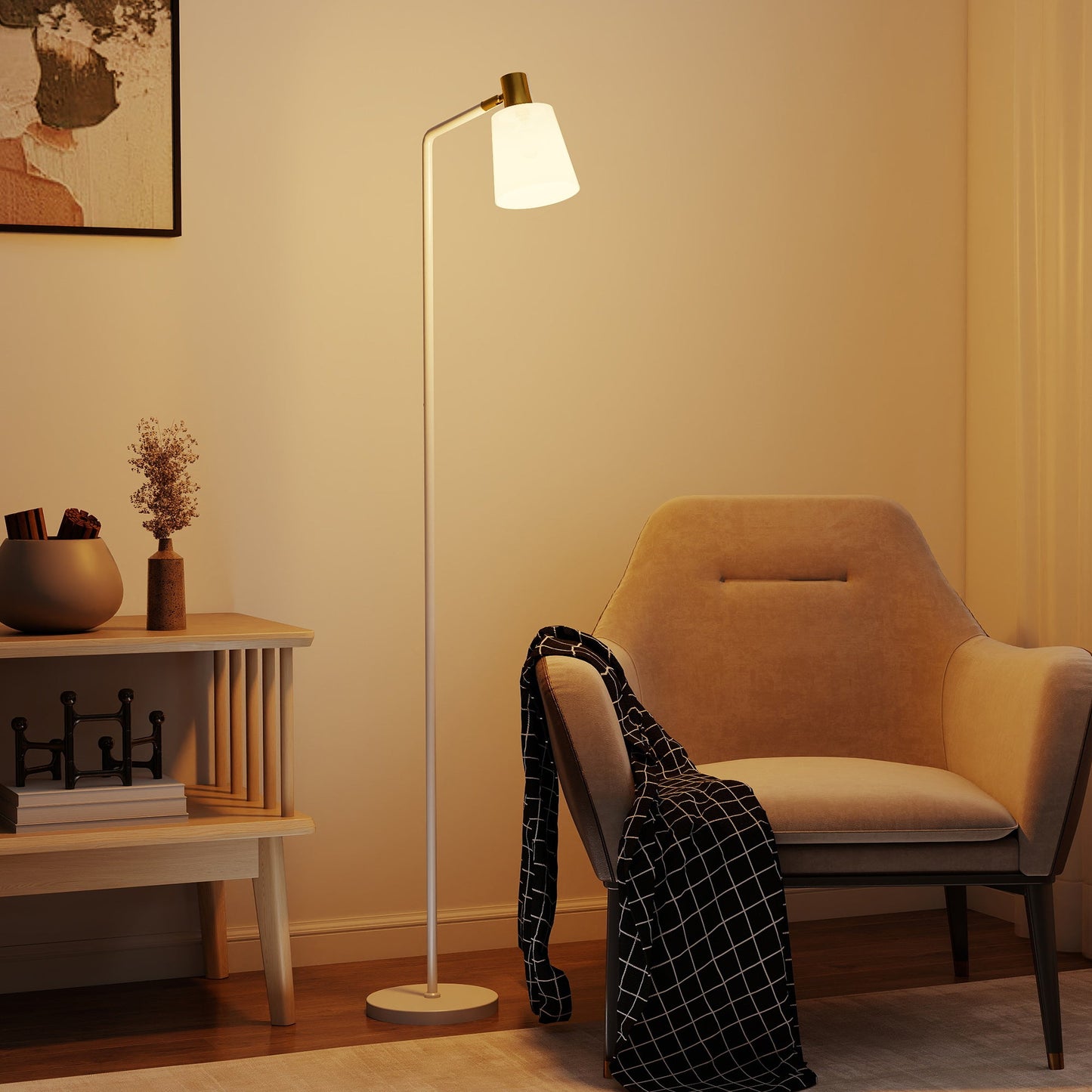 Floor Lamp with 350° Rotatable Head, Modern Standing Lamp with 3000K/4000K/6500K Colour Temperatures for Living Room Office, White
