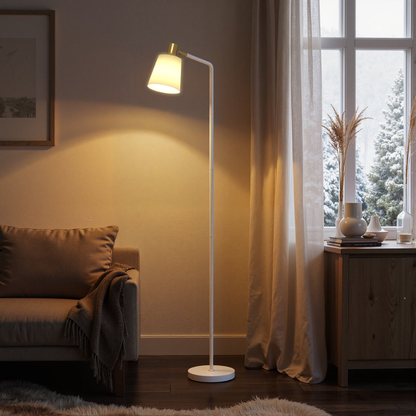 Floor Lamp with 350° Rotatable Head, Modern Standing Lamp with 3000K/4000K/6500K Colour Temperatures for Living Room Office, White