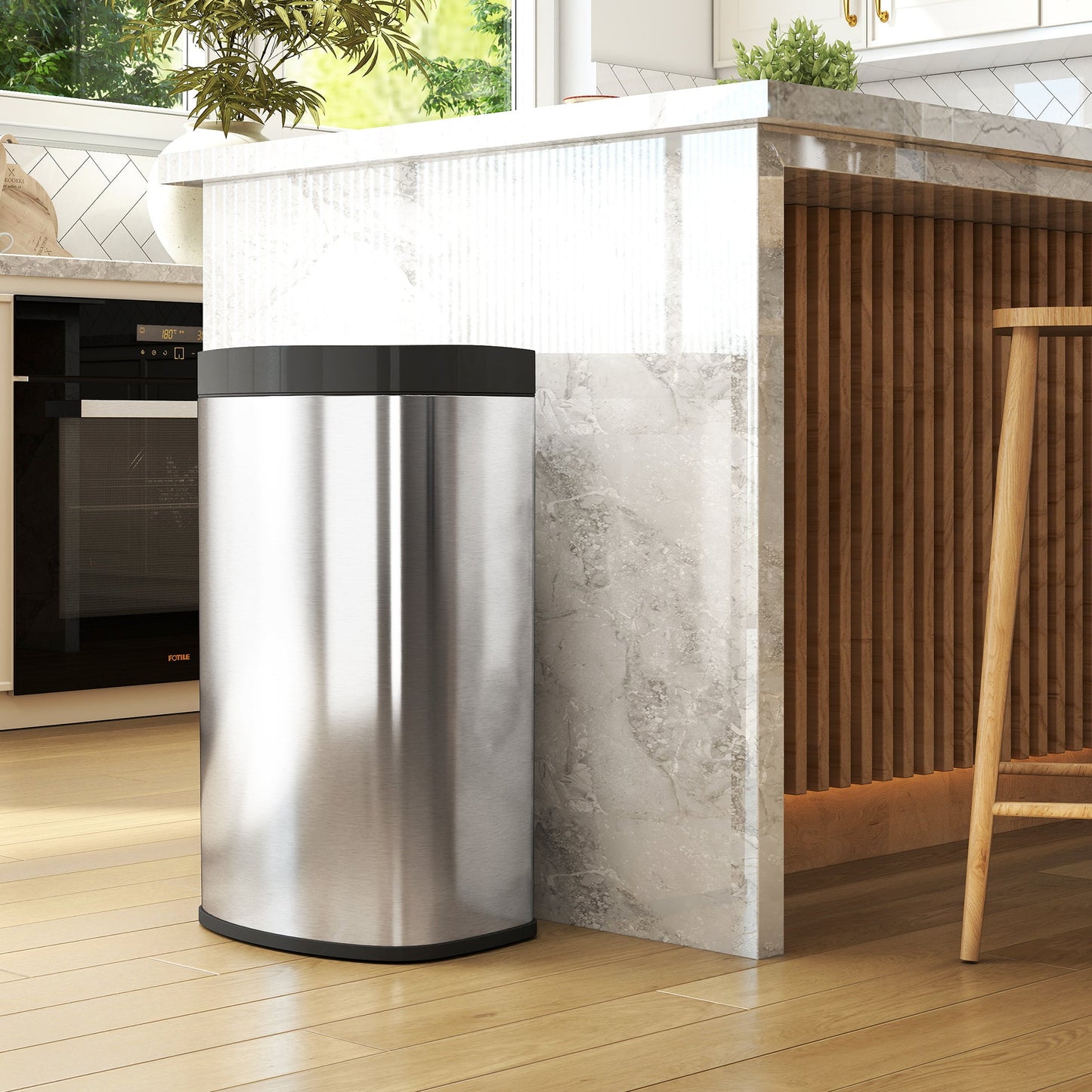 55L Sensor Bin with Soft-Close Lid, Automatic Touchless Motion Sensor Kitchen Bin with Fingerprint Resistant Stainless Steel for Hygienic Gyms, Home Office Use, Silver Tone