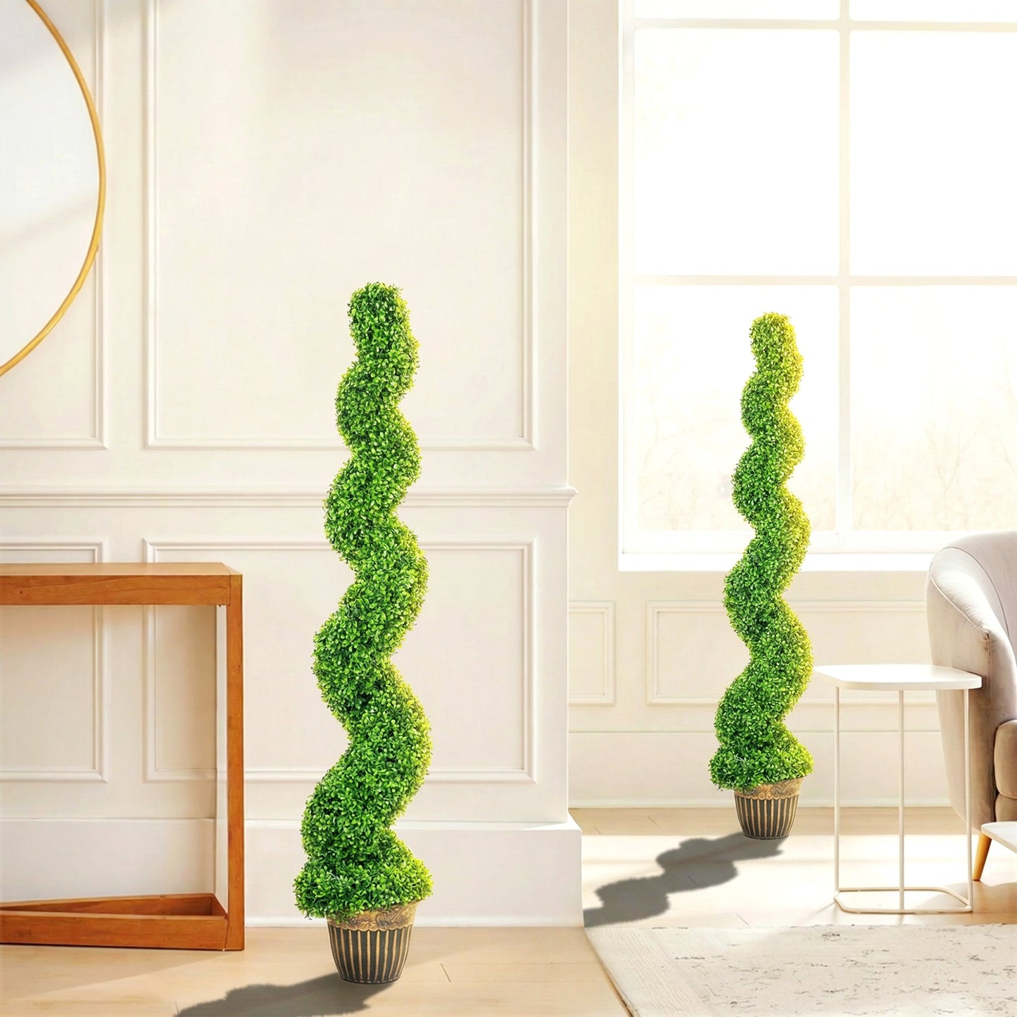 Set of 2 Decorative Artificial Plants Topiary Spiral Boxwood Trees in Pot, Fake Plants for Home Indoor Outdoor Decor, 150cm, Green