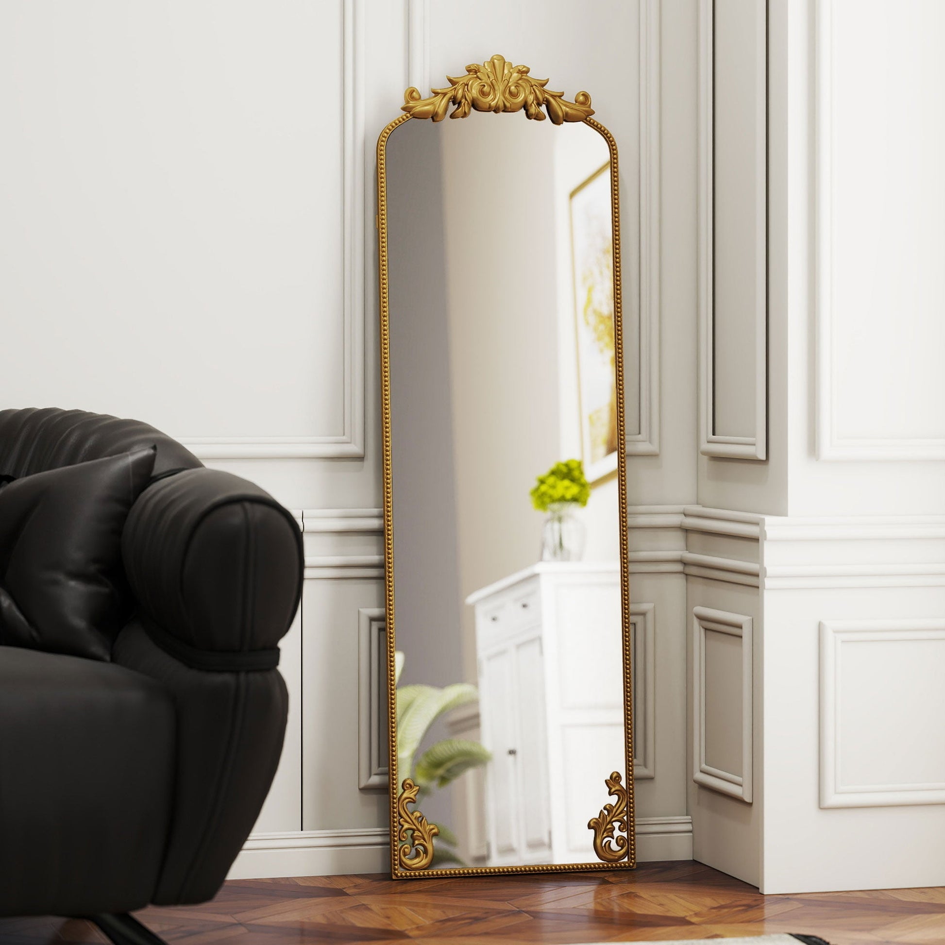 Full Length Mirror, 50 x 160 cm Hanging or Leaning Against Wall Floor Mirror with Baroque Metal Frame for Bedroom, Living Room, Dressing Room, Gold Tone