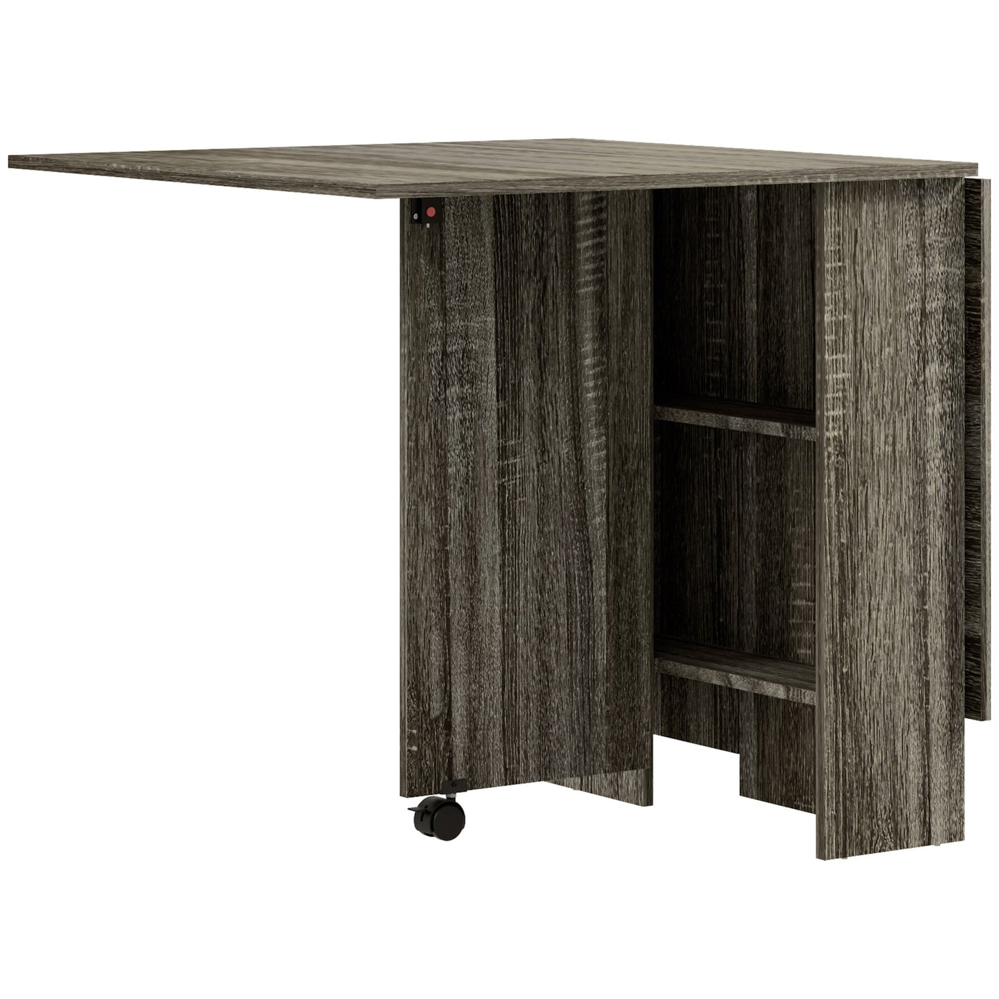 HOMCOM Folding Dining Table, Drop Leaf Table for Small Spaces with 2-tier Shelves, Small Kitchen Table with Rolling Casters, Grey