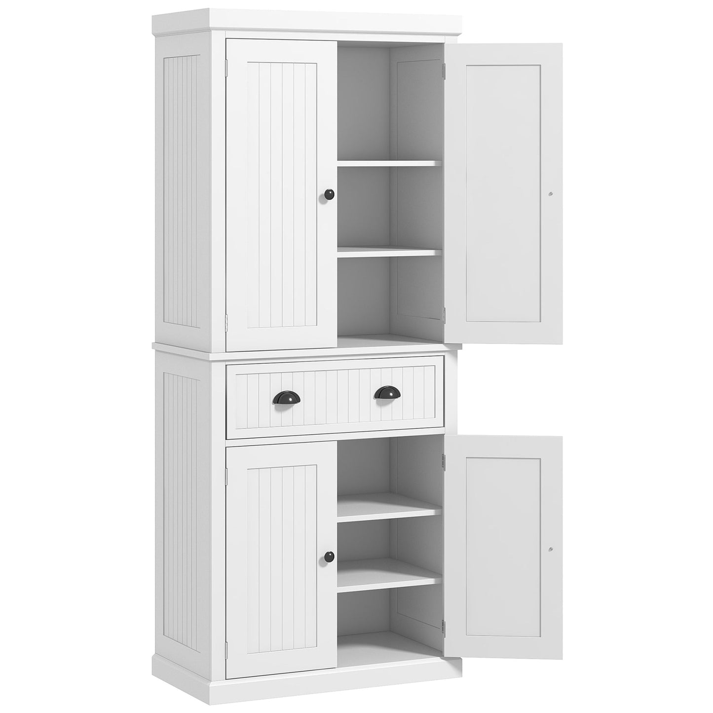 183 cm Tall Kitchen Cabinet, Freestanding Storage Cabinet with 4 Doors, Drawer and Adjustable Shelves, Kitchen Cupboard for Dining Room, White