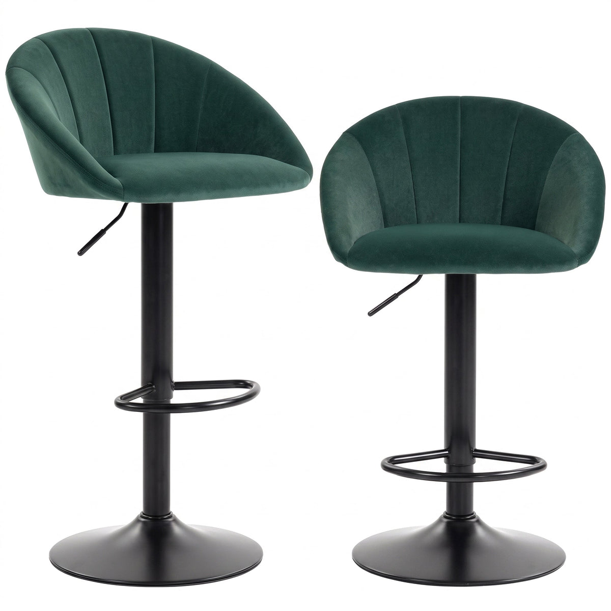 Breakfast Bar Stools Set of 2, Modern Velvet-Feel Swivel BarStools, Adjustable Counter Height Bar Chairs with Backrest and Footrest for Kitchen Island, Dining Room, Bar, Dark Green