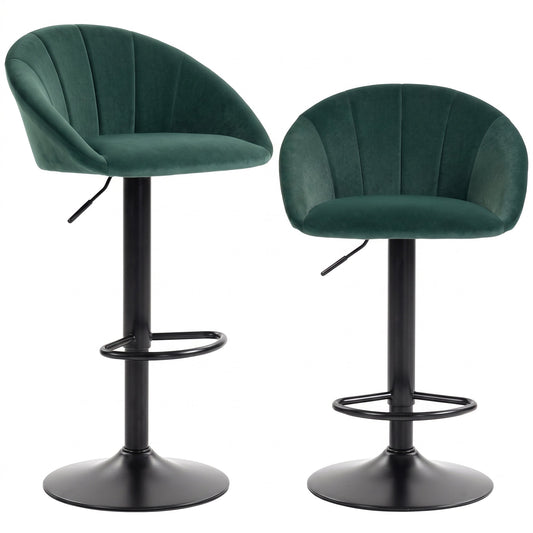 Breakfast Bar Stools Set of 2, Modern Velvet-Feel Swivel BarStools, Adjustable Counter Height Bar Chairs with Backrest and Footrest for Kitchen Island, Dining Room, Bar, Dark Green