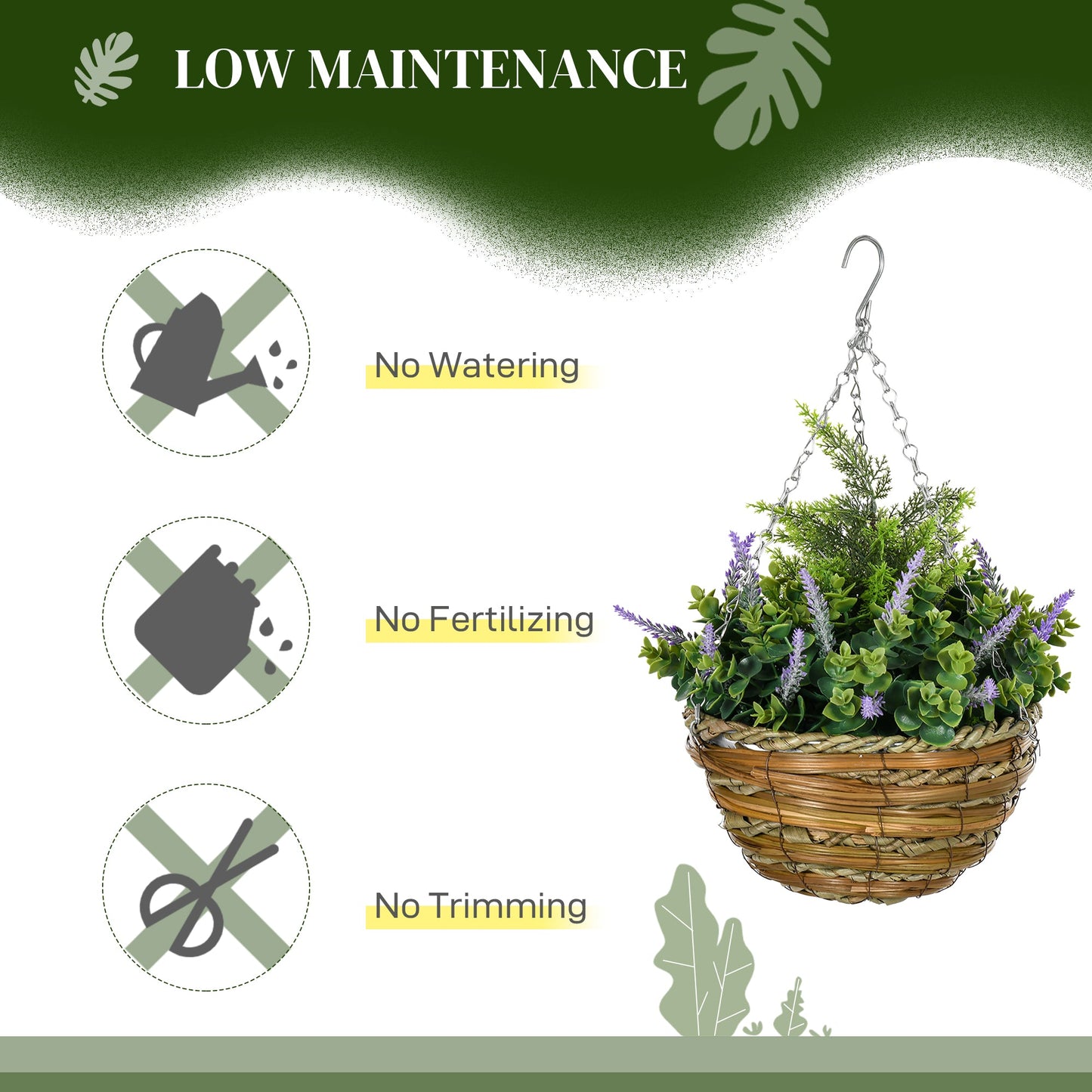 Outsunny Pack of 2 Faux Plant Artificial Lisianthus Flowers Hanging Planter with Basket for Indoor Outdoor Decoration, Purple