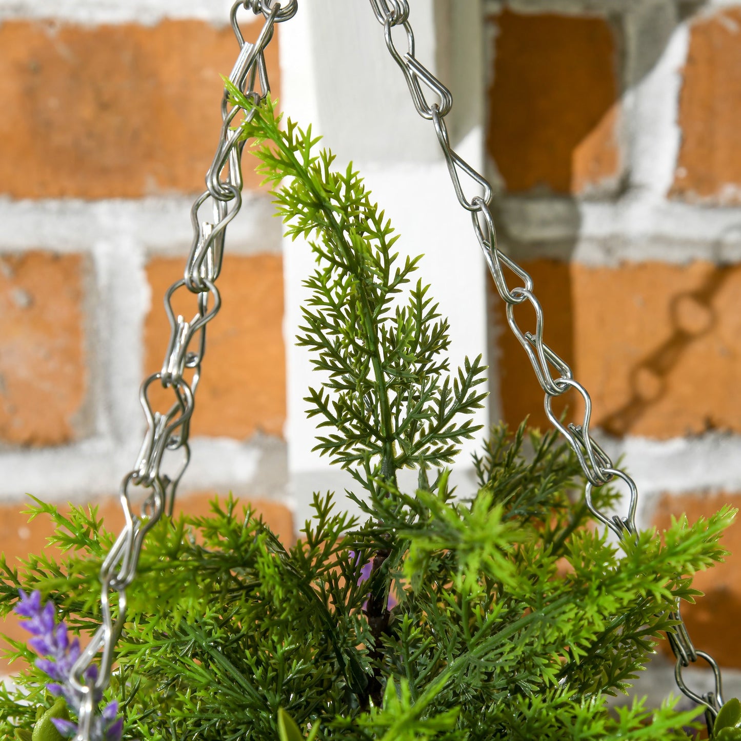 Outsunny Pack of 2 Faux Plant Artificial Lisianthus Flowers Hanging Planter with Basket for Indoor Outdoor Decoration, Purple