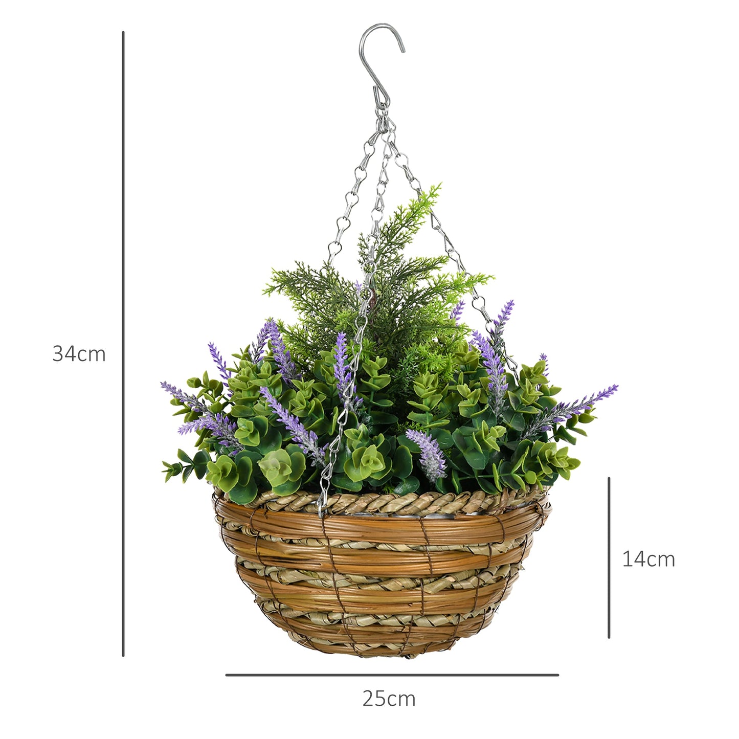 Outsunny Pack of 2 Faux Plant Artificial Lisianthus Flowers Hanging Planter with Basket for Indoor Outdoor Decoration, Purple