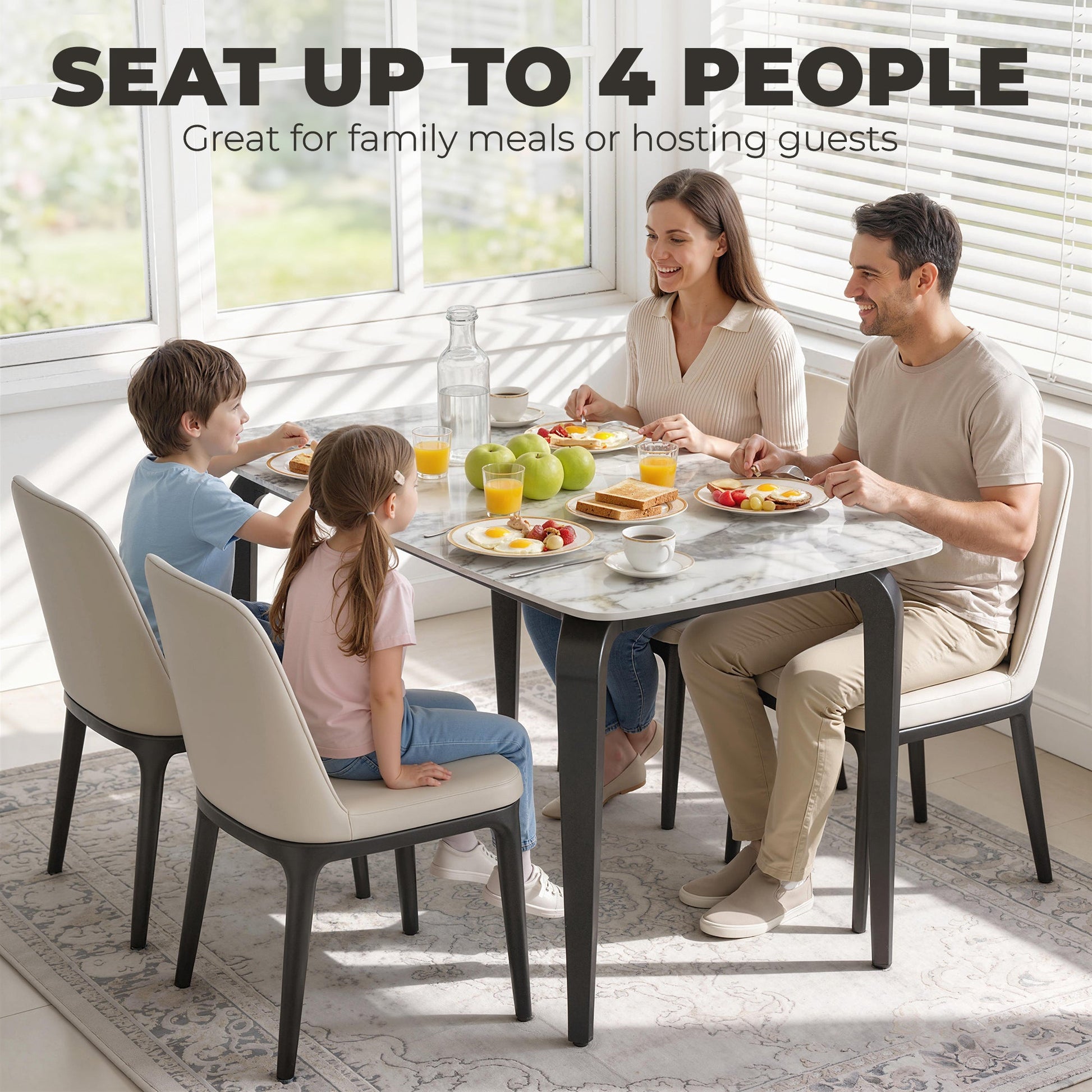 Dining Table for 4, 130W x 70D x 75H cm, Modern Kitchen Table with Sintered Stone Tabletop, Metal Legs for Dining Room, Kitchen, Living Room, White