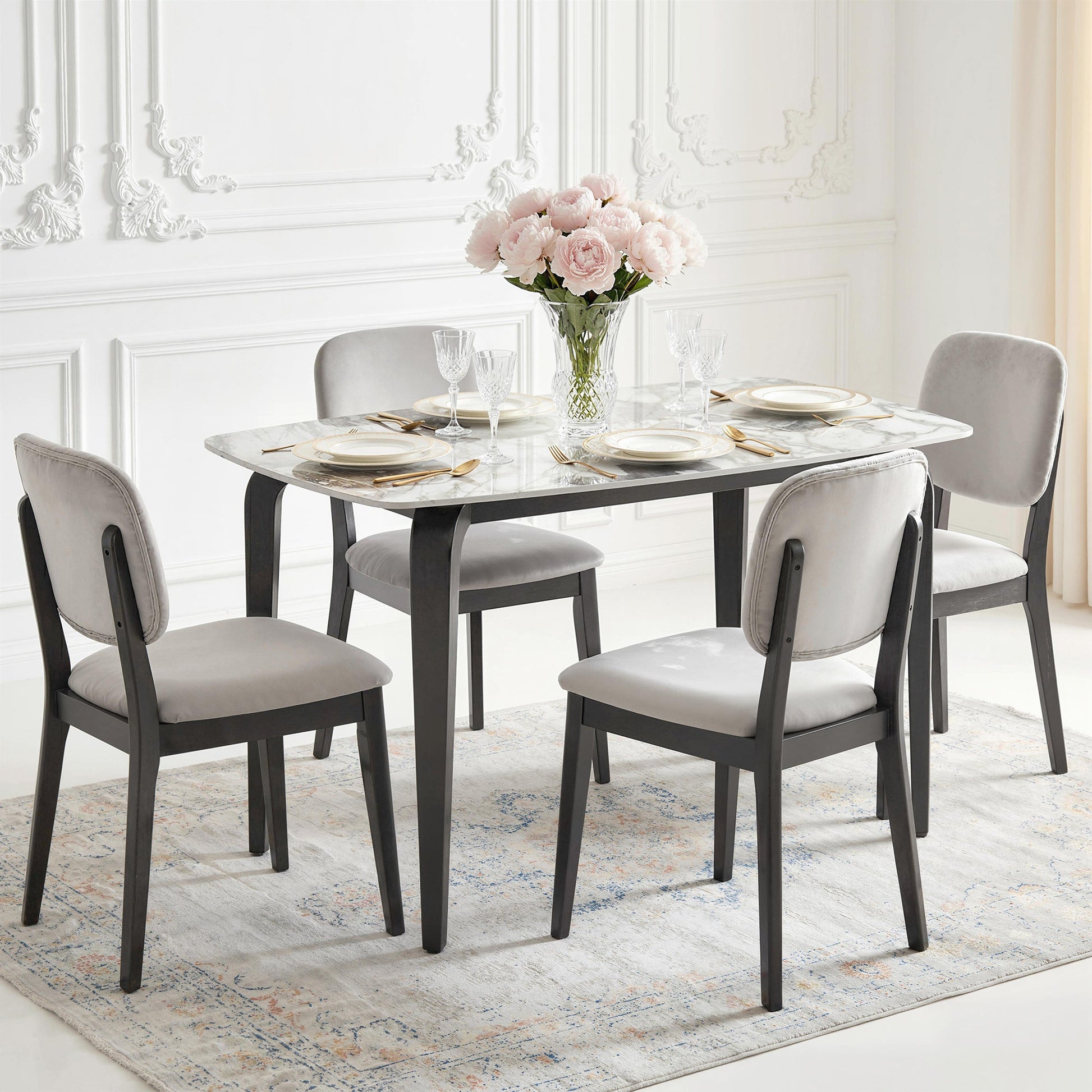 Dining Table for 4, 130W x 70D x 75H cm, Modern Kitchen Table with Sintered Stone Tabletop, Metal Legs for Dining Room, Kitchen, Living Room, White