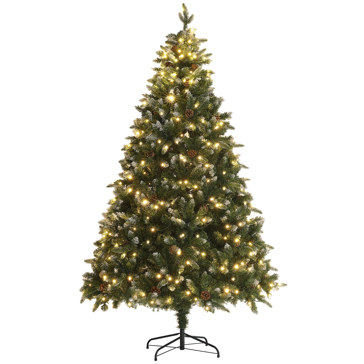 HOMCOM 7ft Prelit Artificial Christmas Tree with Dual Colour LED Light and 1466 Tips, Metal Base, Realistic Hinged Xmas Tree, Green