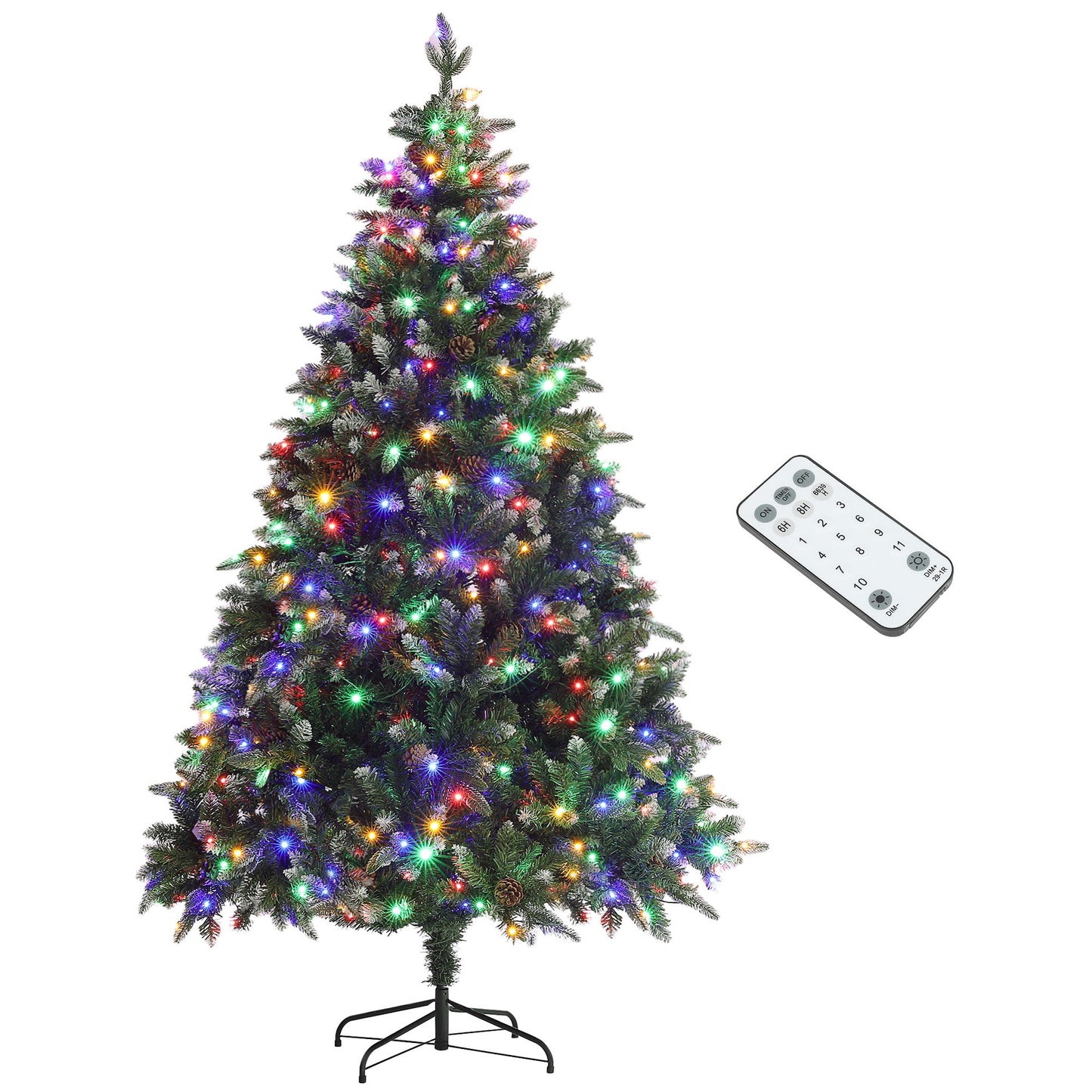 HOMCOM 7ft Prelit Artificial Christmas Tree with Dual Colour LED Light and 1466 Tips, Metal Base, Realistic Hinged Xmas Tree, Green