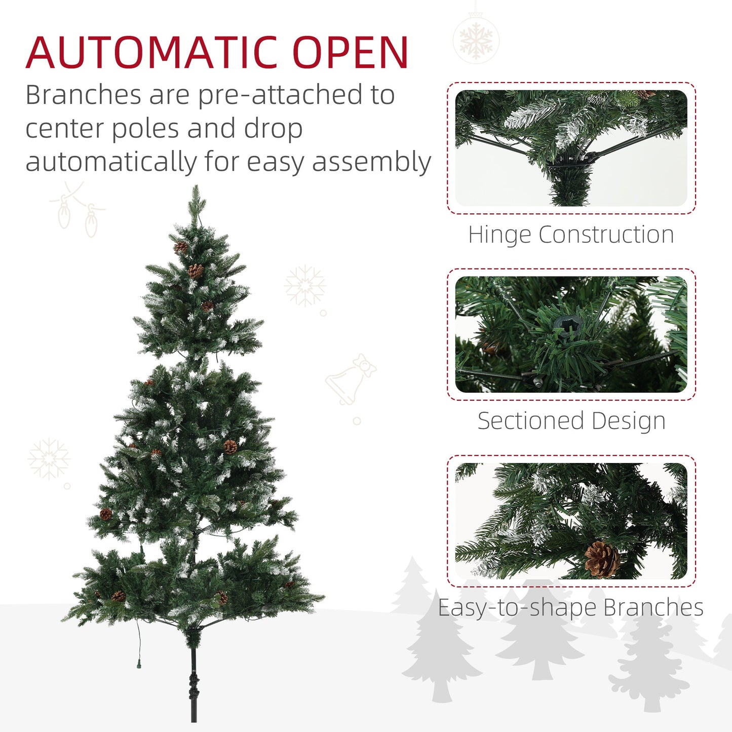 HOMCOM 7ft Prelit Artificial Christmas Tree with Dual Colour LED Light and 1466 Tips, Metal Base, Realistic Hinged Xmas Tree, Green