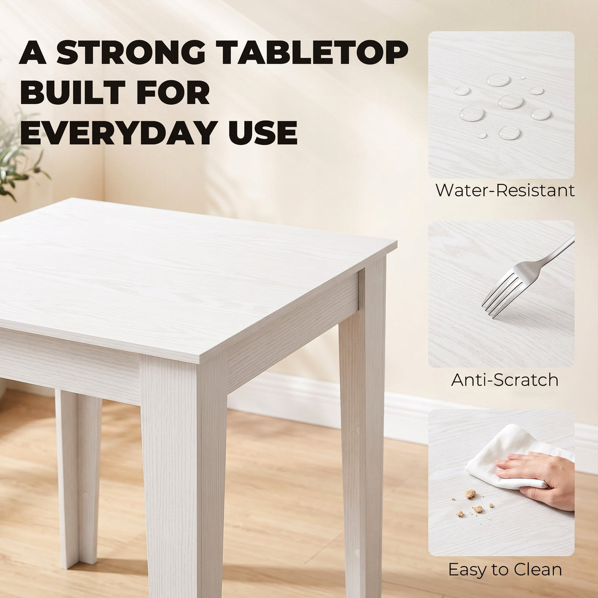 Dining Table for 4, 80L x 80W x 75Hcm, Modern Square Kitchen Table, for Dining Room, Kitchen, Living Room, White