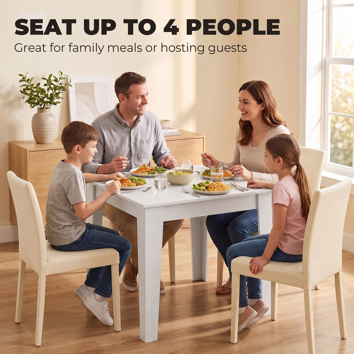 Dining Table for 4, 80L x 80W x 75Hcm, Modern Square Kitchen Table, for Dining Room, Kitchen, Living Room, White