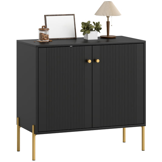 Modern Sideboard Buffet Cabinet with Fluted Doors, Coffee Bar Cabinet with Adjustable Shelf and Steel Legs for Kitchen, Dining Room, Living Room, Black