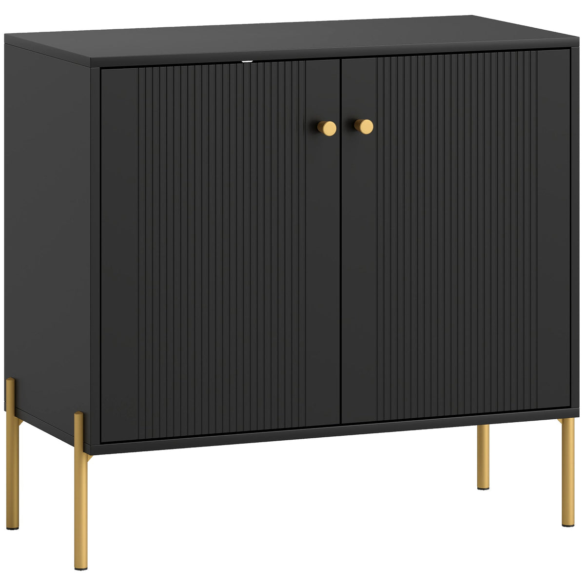 Modern Sideboard Buffet Cabinet with Fluted Doors, Coffee Bar Cabinet with Adjustable Shelf and Steel Legs for Kitchen, Dining Room, Living Room, Black