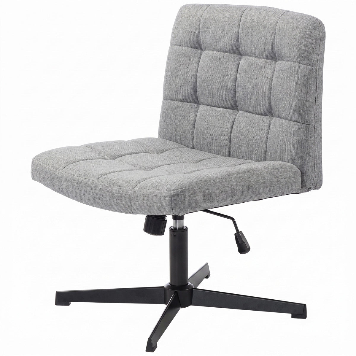 Armless Office Chair, Cross Legged Linen Computer Desk Vanity Chair with Wide Seat, Rocking Function, Swivel, Adjustable Height for Home Office, Study, Bedroom, Makeup, Grey