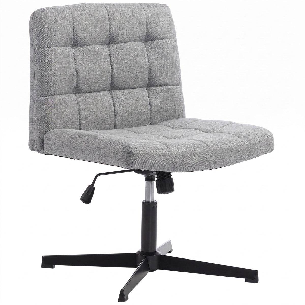 Armless Office Chair, Cross Legged Linen Computer Desk Vanity Chair with Wide Seat, Rocking Function, Swivel, Adjustable Height for Home Office, Study, Bedroom, Makeup, Grey