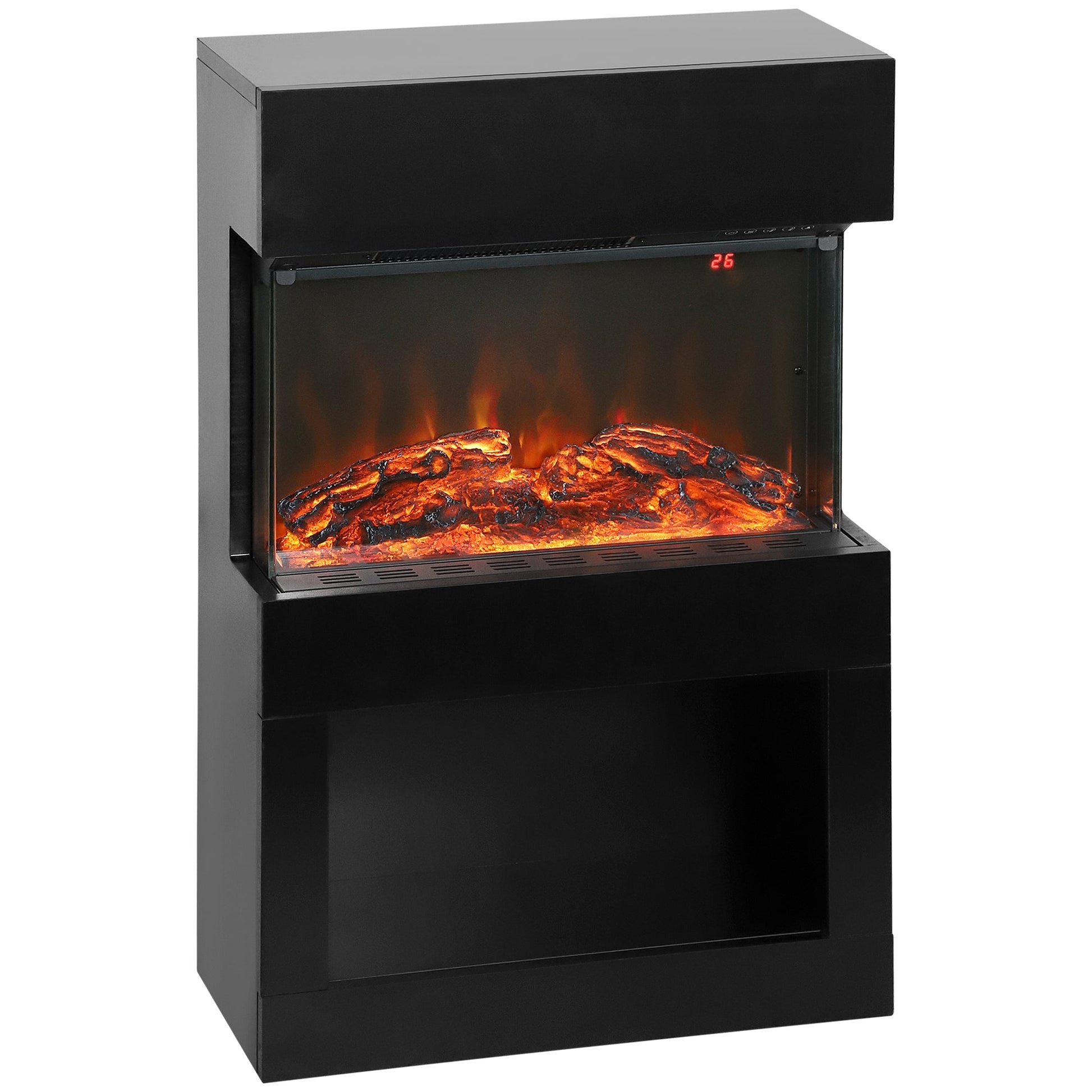 19" Electric Fireplace with Surround, 3D Flame Effect, 6 Colours & 3 Brightness Levels, 1000W/2000W Black Electric Fire and Mantel Reach up to 30㎡ Space with Remote & Timer, 3 Sided View