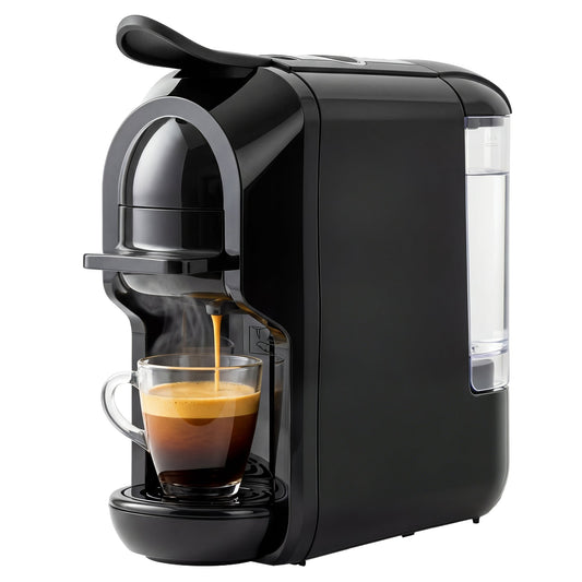 Pod Coffee Machine for Nespresso Original, Dolce Gusto Capsule and Ground Coffee, Small Semi Automatic Coffee Maker with 19 Bar Pump and 0.6L Water Tank for Home Office, Black